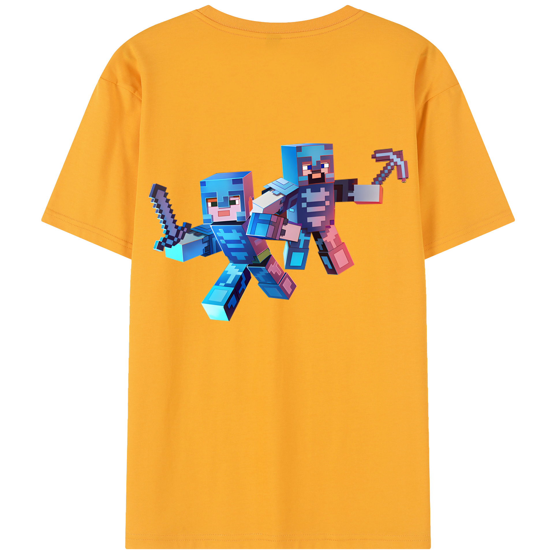 （画像用） マインクラフト ブロックの世界 Minecraft MC Block world 綿100％半袖Tシャツ（背面プリント）