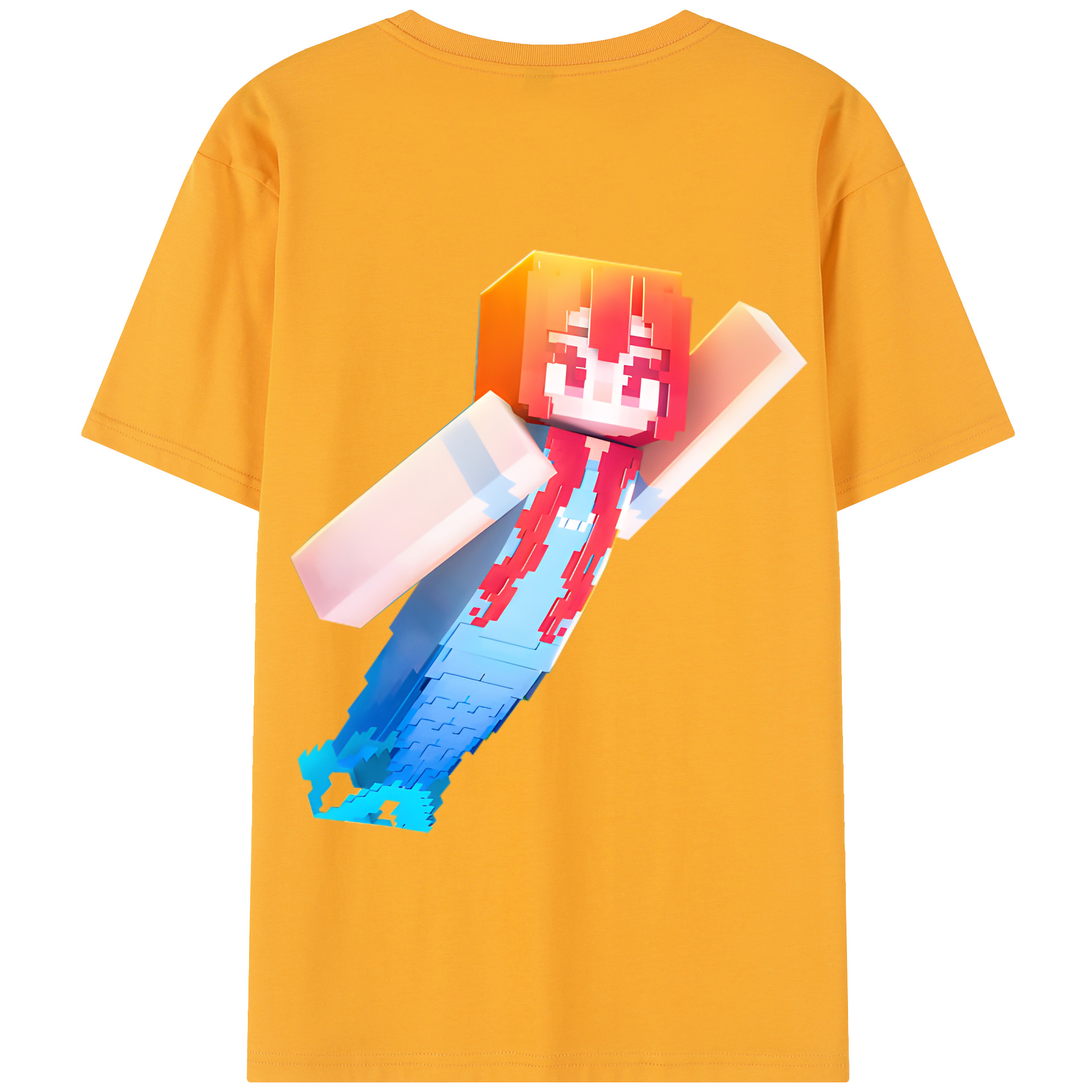 （画像用） マインクラフト ブロックの世界 Minecraft MC Block world 綿100％半袖Tシャツ（背面プリント）