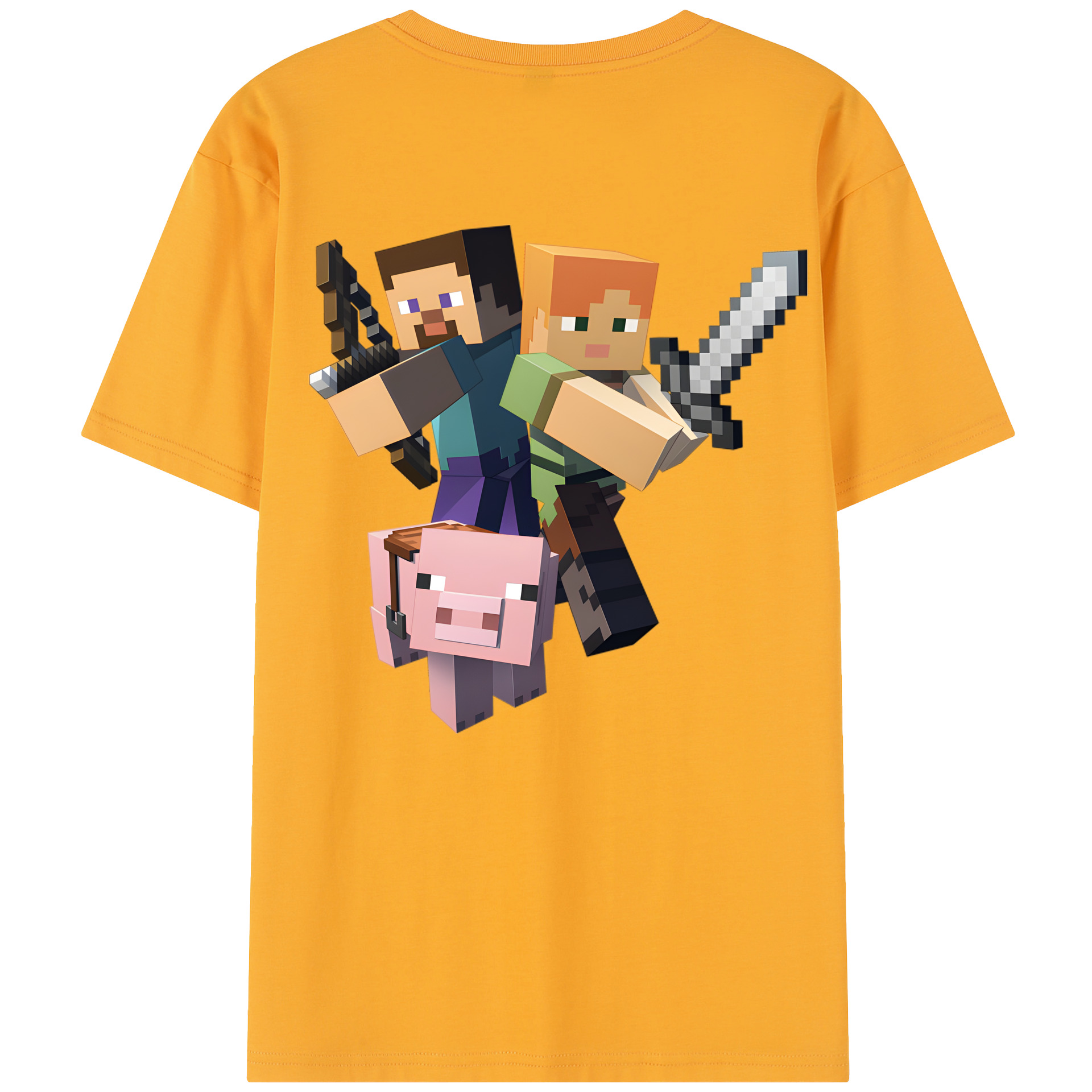 （画像用） マインクラフト ブロックの世界 Minecraft MC Block world 綿100％半袖Tシャツ（背面プリント）