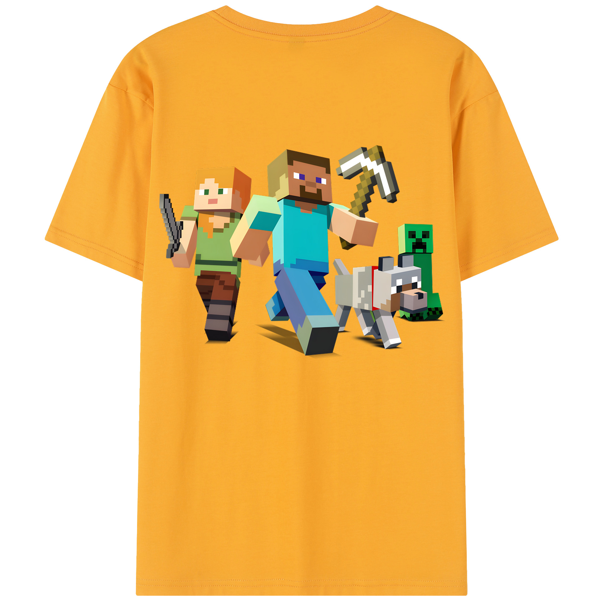 （画像用） マインクラフト ブロックの世界 Minecraft MC Block world 綿100％半袖Tシャツ（背面プリント）