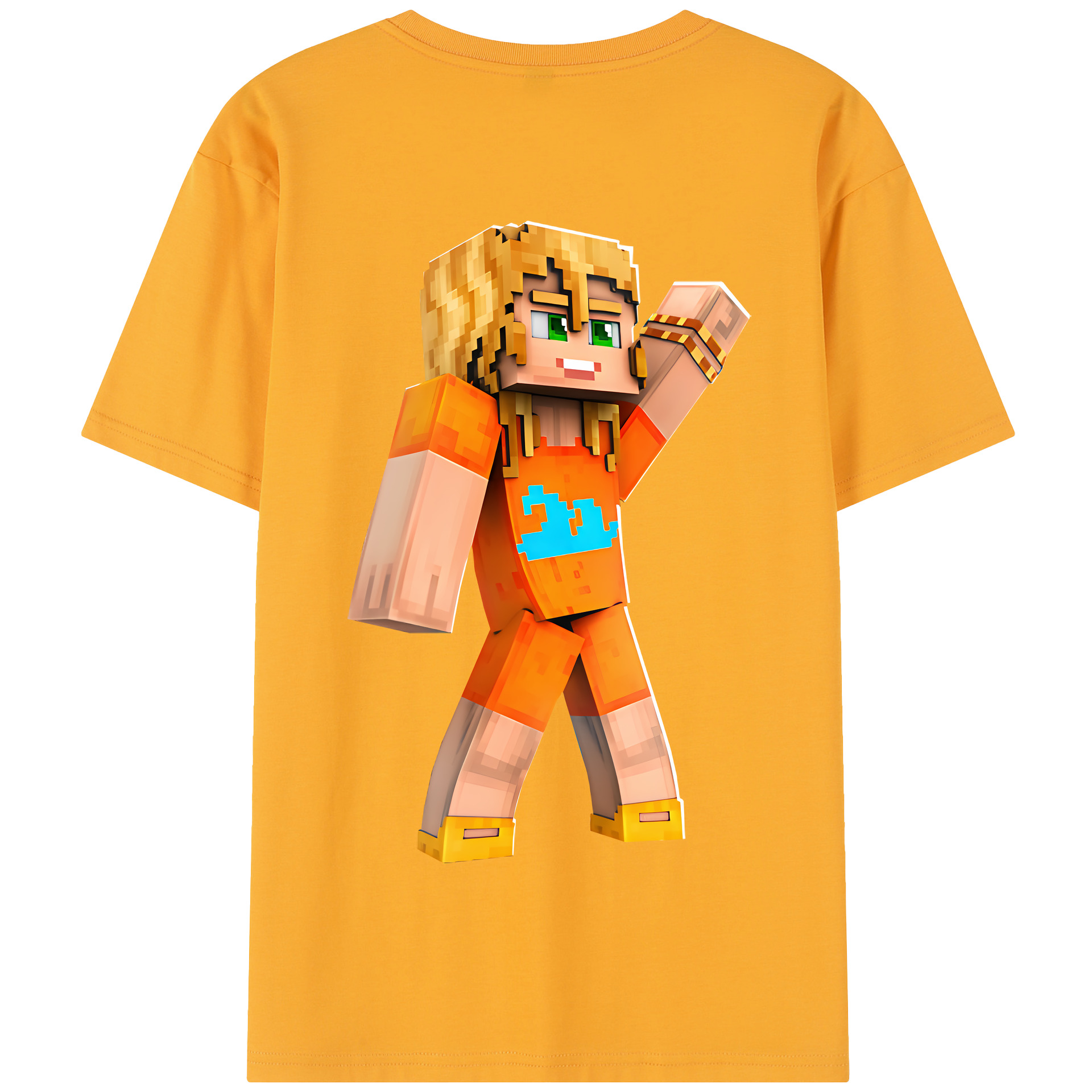 （画像用） マインクラフト ブロックの世界 Minecraft MC Block world 綿100％半袖Tシャツ（背面プリント）