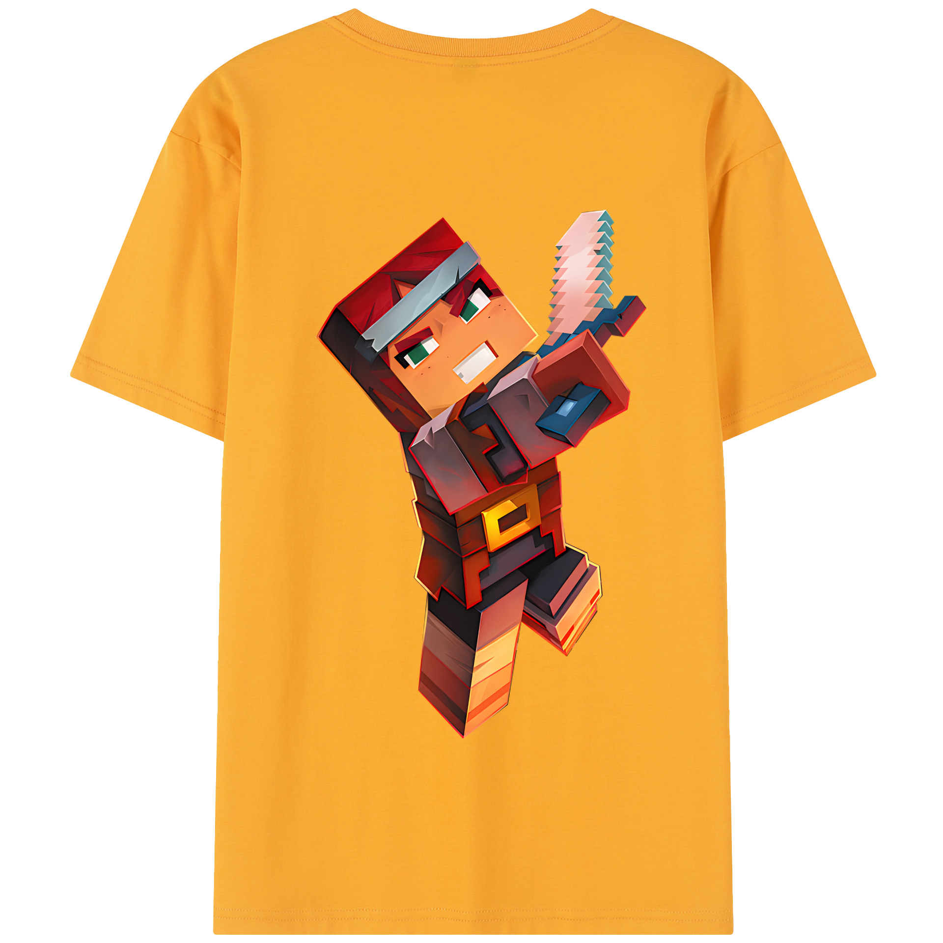 （画像用） マインクラフト ブロックの世界 Minecraft MC Block world 綿100％半袖Tシャツ（背面プリント）