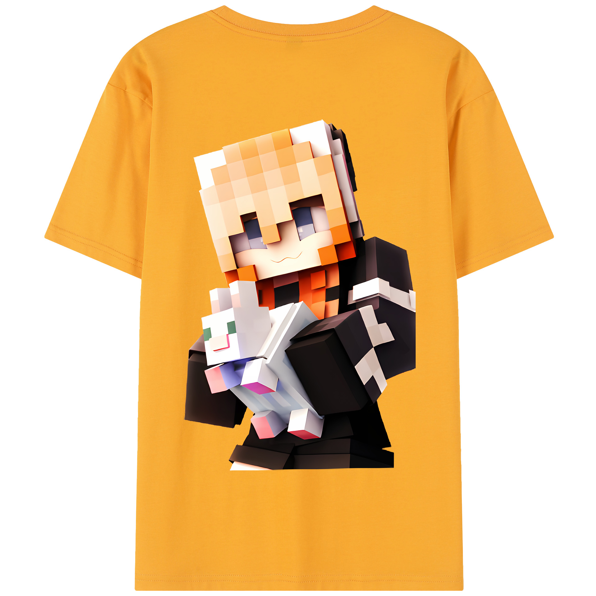 （画像用） マインクラフト ブロックの世界 Minecraft MC Block world 綿100％半袖Tシャツ（背面プリント）