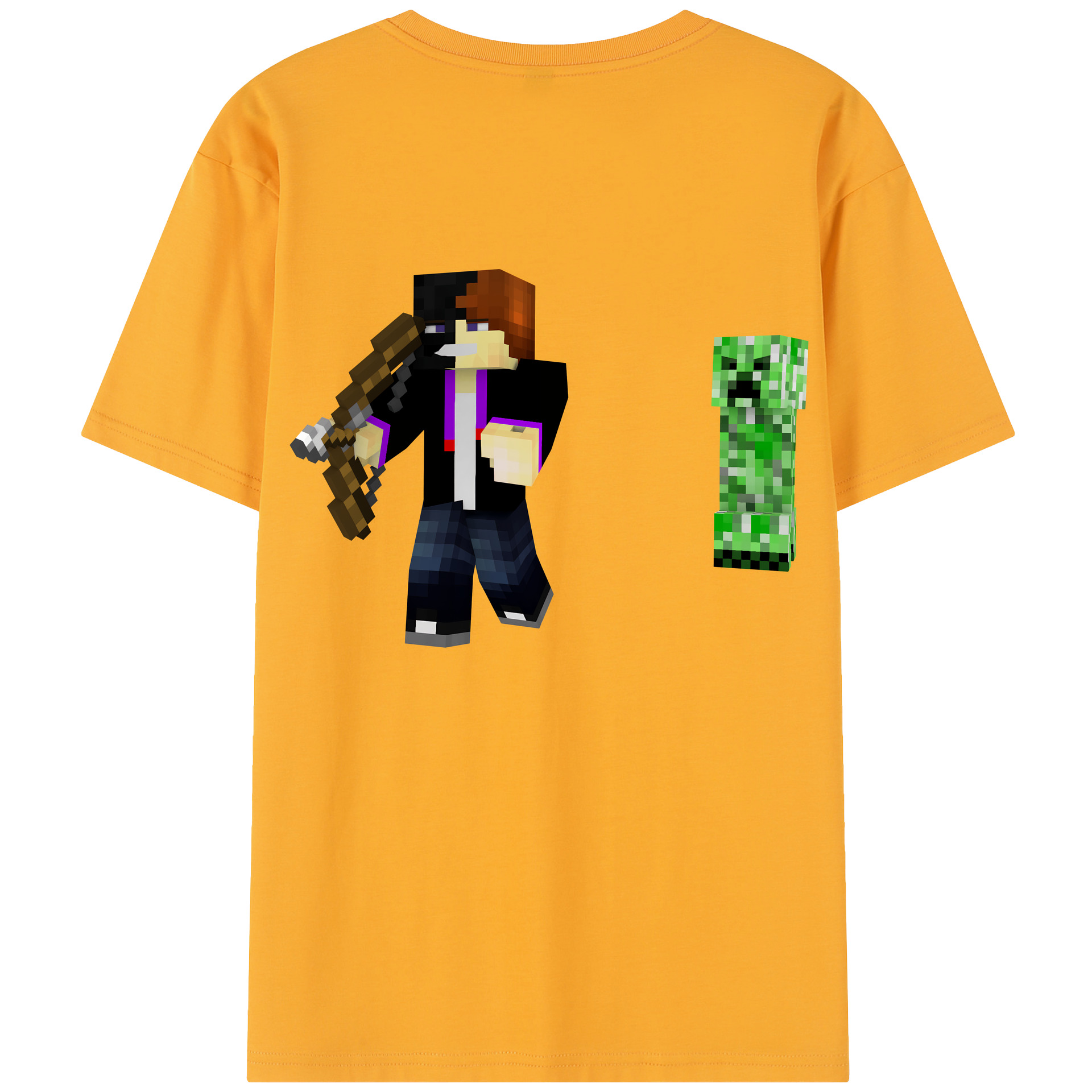 （画像用） マインクラフト ブロックの世界 Minecraft MC Block world 綿100％半袖Tシャツ（背面プリント）