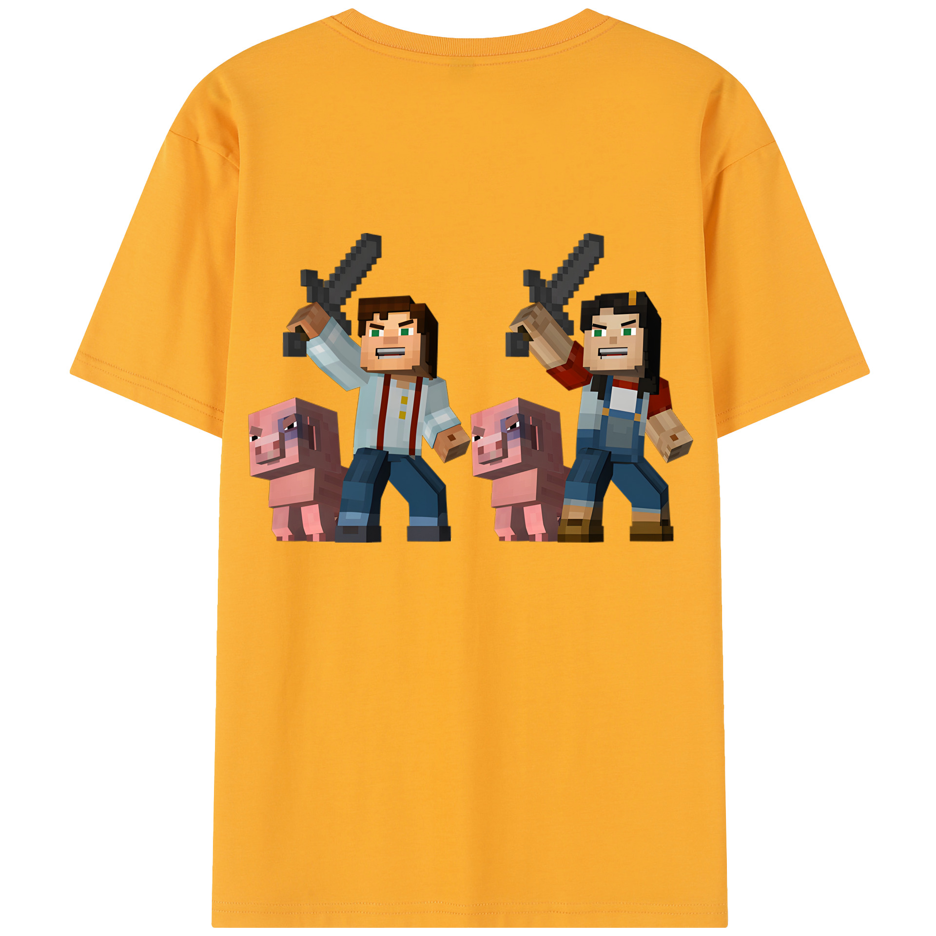 （画像用） マインクラフト ブロックの世界 Minecraft MC Block world 綿100％半袖Tシャツ（背面プリント）