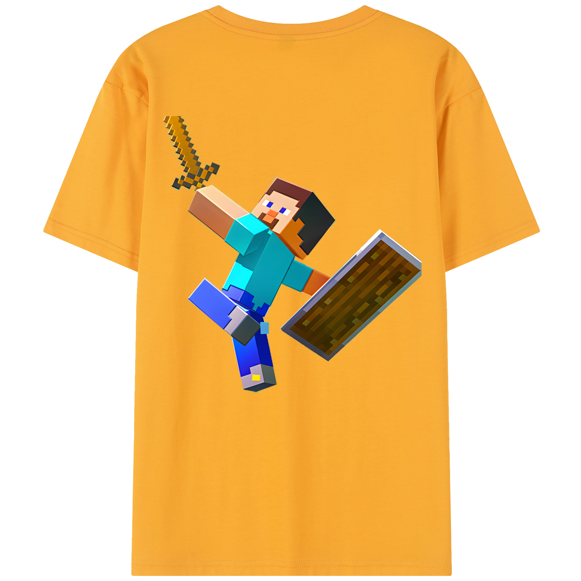 （画像用） マインクラフト ブロックの世界 Minecraft MC Block world 綿100％半袖Tシャツ（背面プリント）