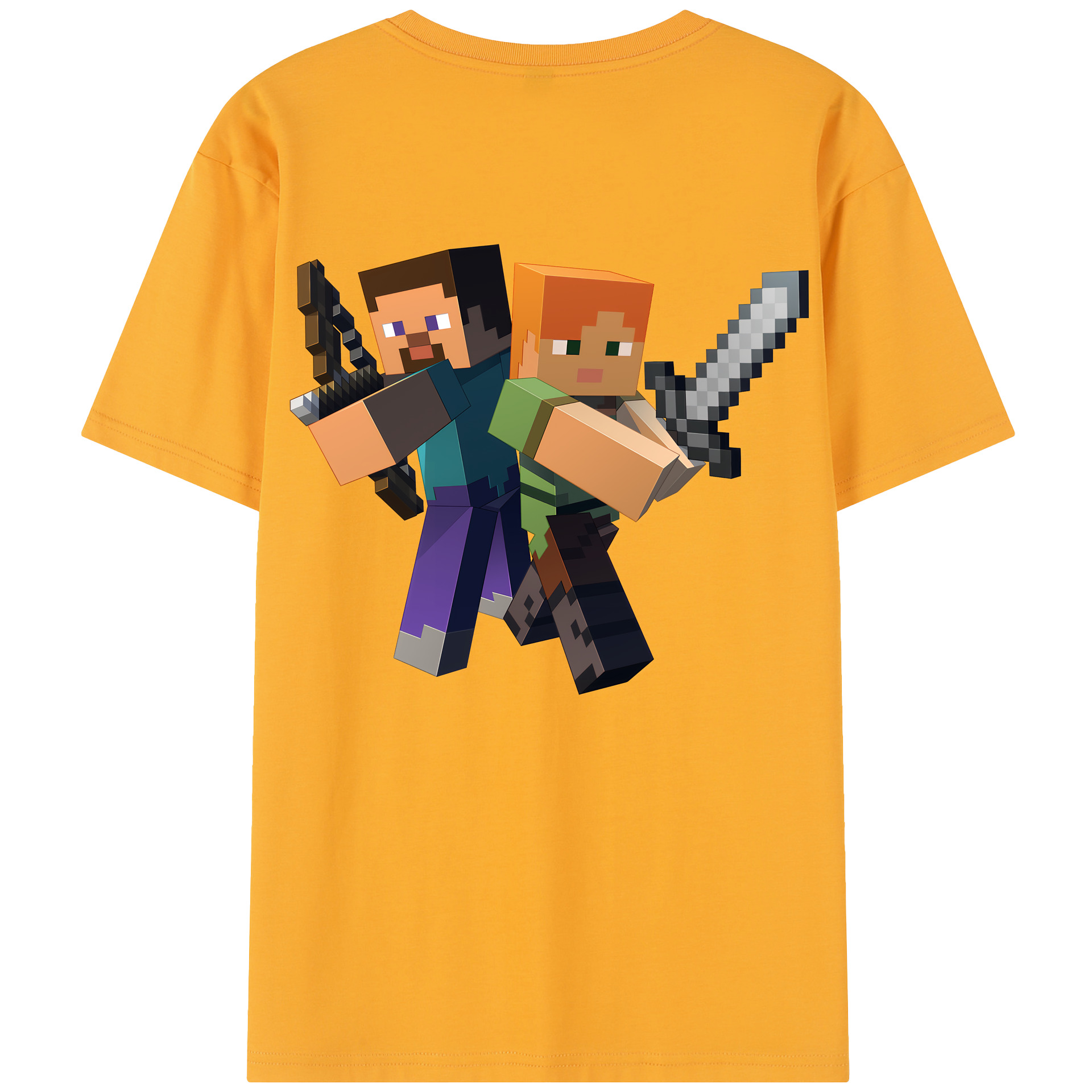 （画像用） マインクラフト ブロックの世界 Minecraft MC Block world 綿100％半袖Tシャツ（背面プリント）