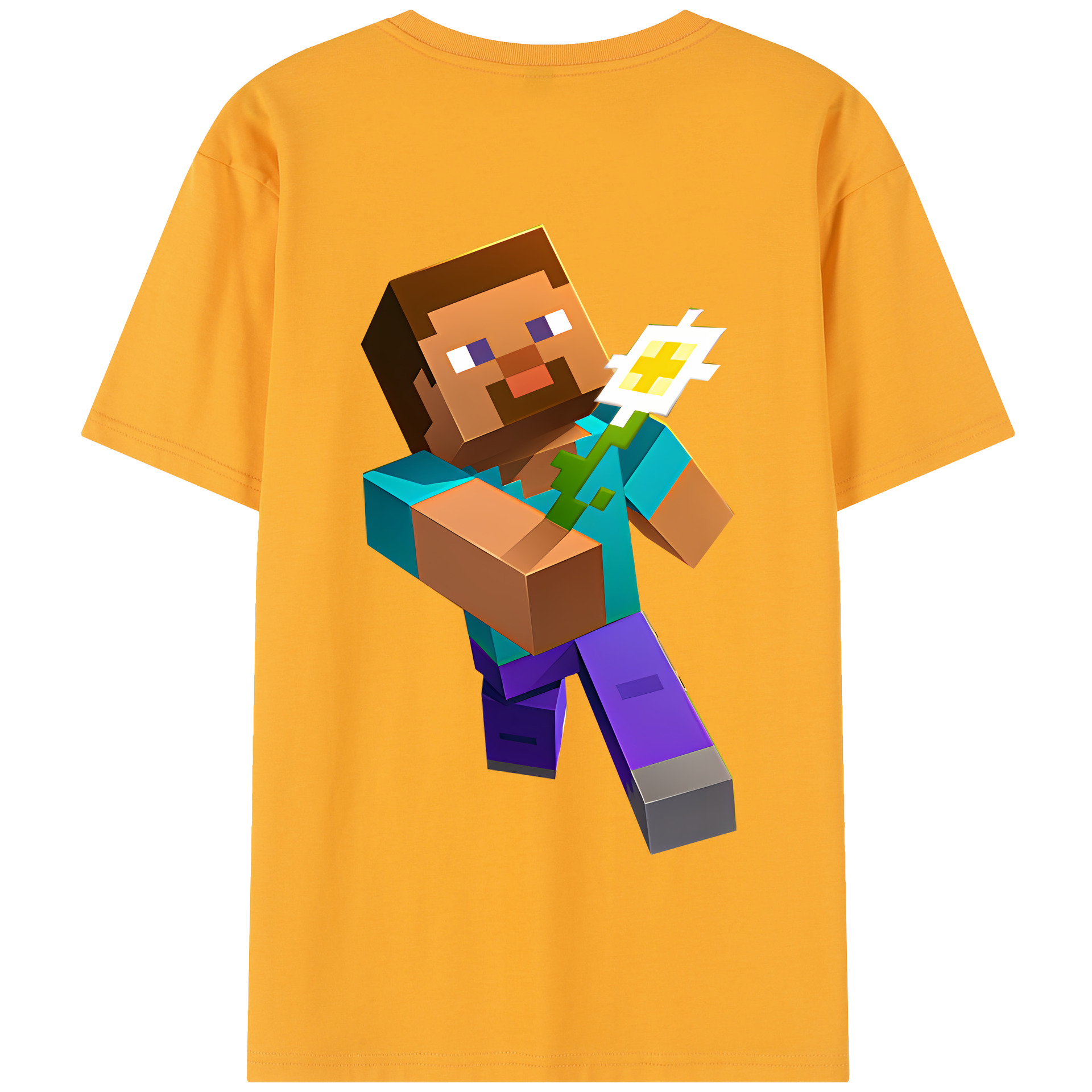 （画像用） マインクラフト ブロックの世界 Minecraft MC Block world 綿100％半袖Tシャツ（背面プリント）