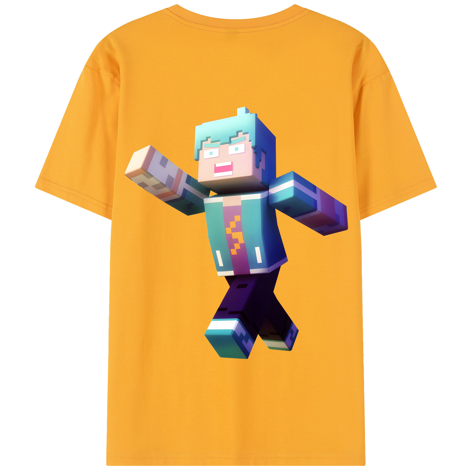 （画像用） マインクラフト ブロックの世界 Minecraft MC Block world 綿100％半袖Tシャツ（背面プリント）