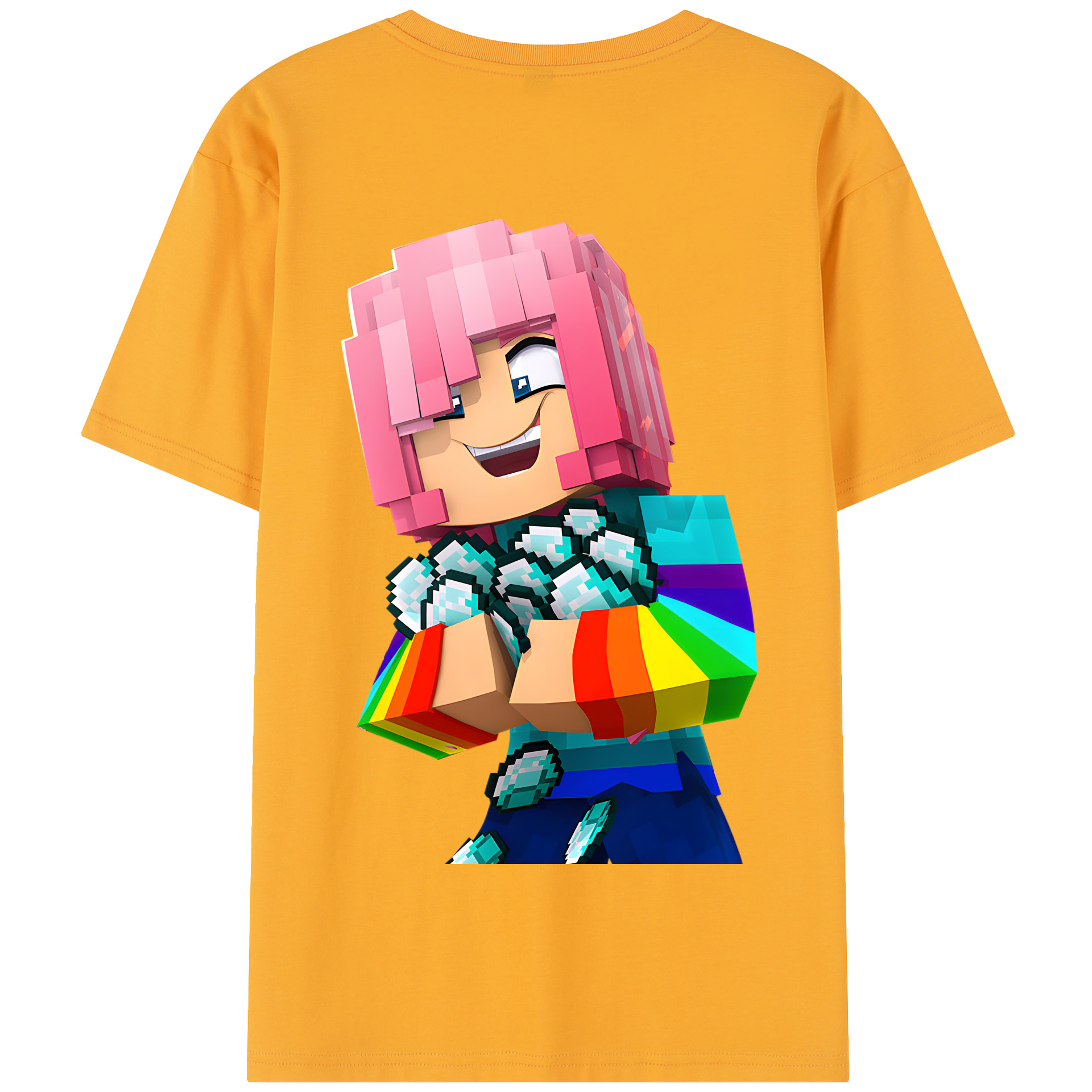 （画像用） マインクラフト ブロックの世界 Minecraft MC Block world 綿100％半袖Tシャツ（背面プリント）