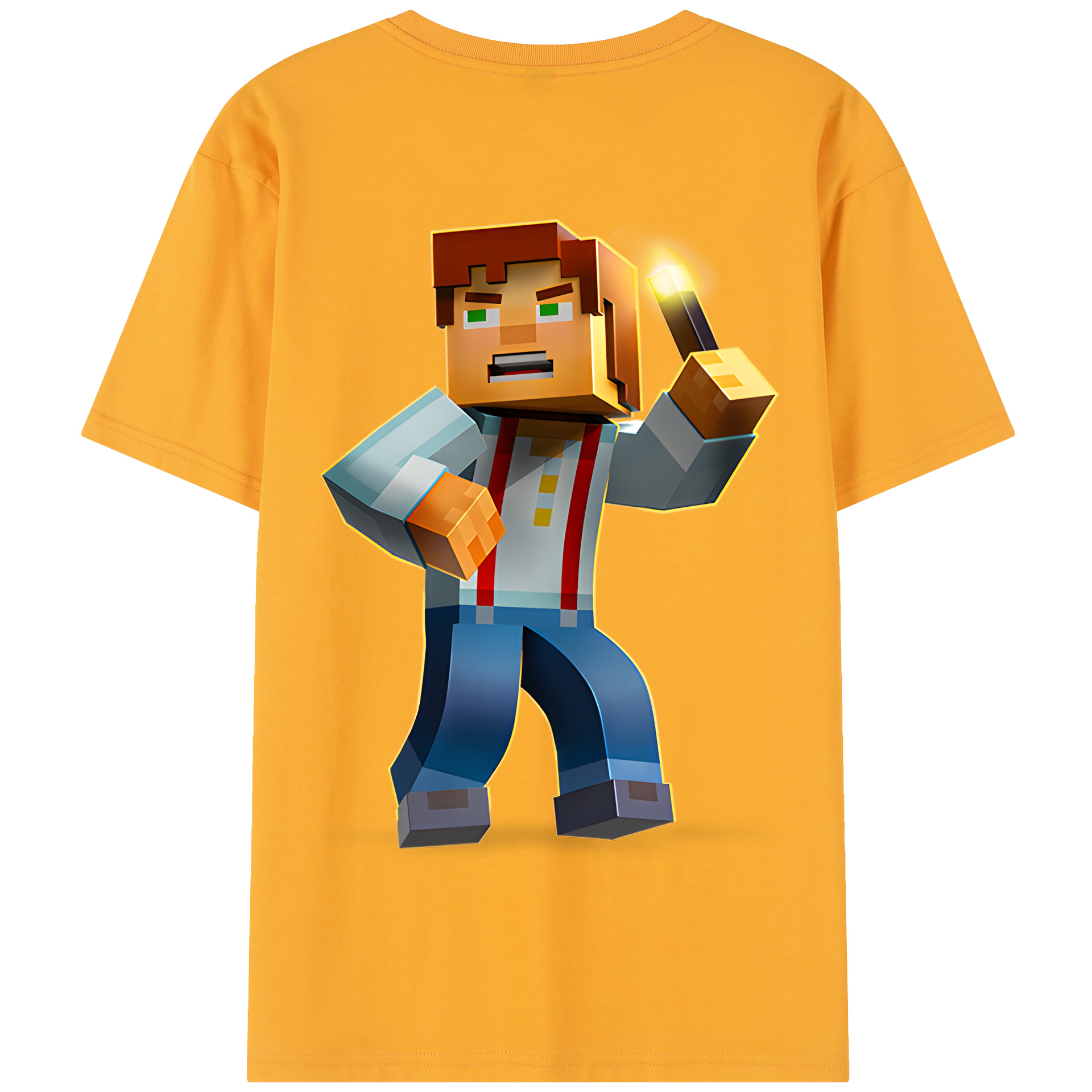 （画像用） マインクラフト ブロックの世界 Minecraft MC Block world 綿100％半袖Tシャツ（背面プリント）