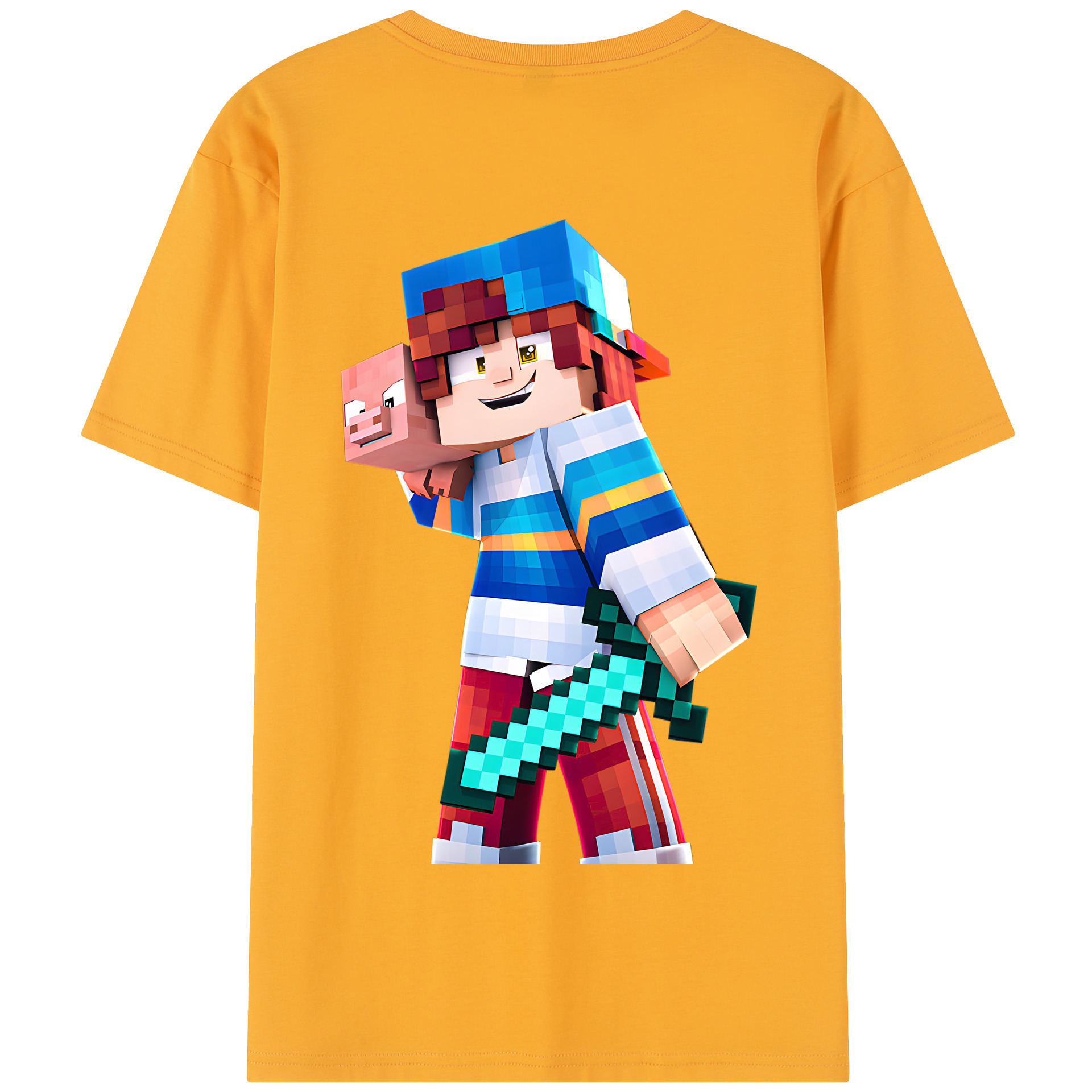 （画像用） マインクラフト ブロックの世界 Minecraft MC Block world 綿100％半袖Tシャツ（背面プリント）