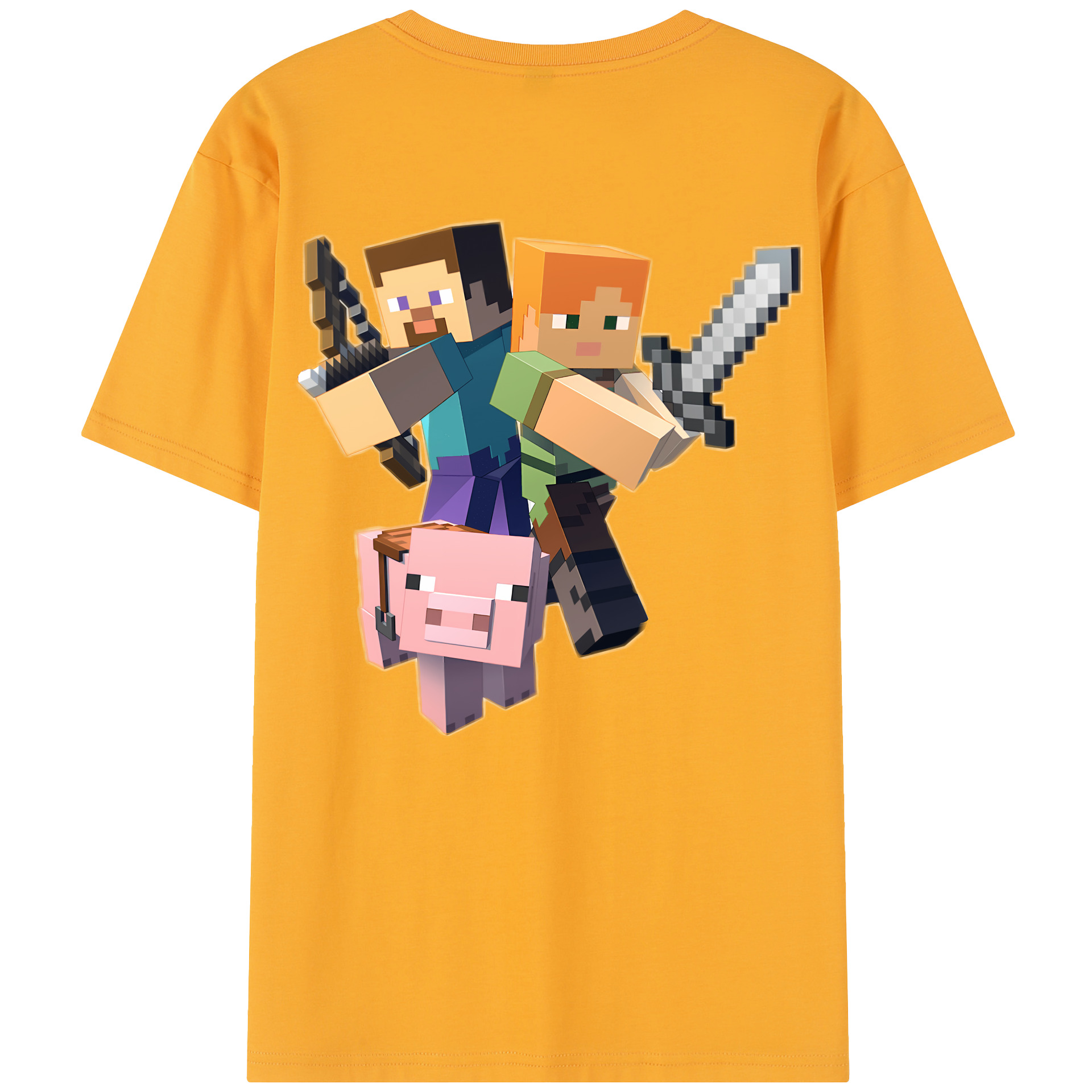 （画像用） マインクラフト ブロックの世界 Minecraft MC Block world 綿100％半袖Tシャツ（背面プリント）