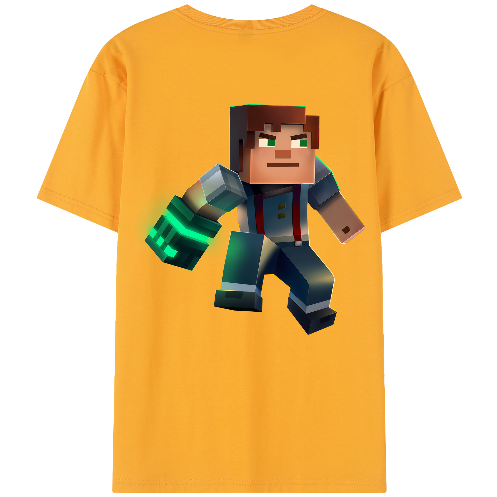 （画像用） マインクラフト ブロックの世界 Minecraft MC Block world 綿100％半袖Tシャツ（背面プリント）