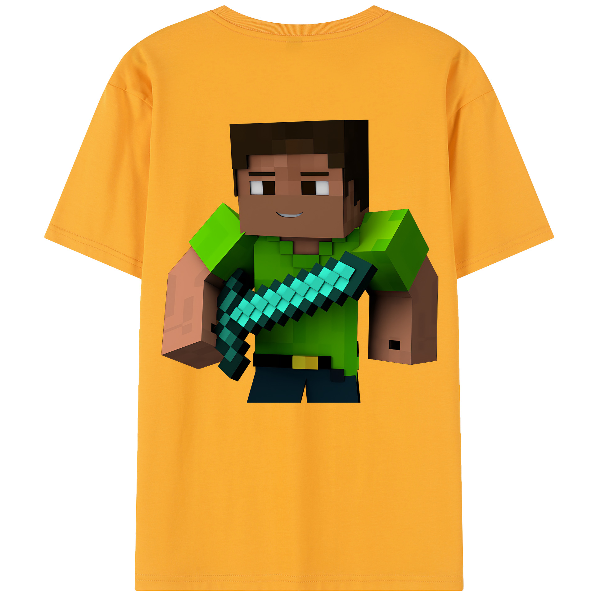 （画像用） マインクラフト ブロックの世界 Minecraft MC Block world 綿100％半袖Tシャツ（背面プリント）