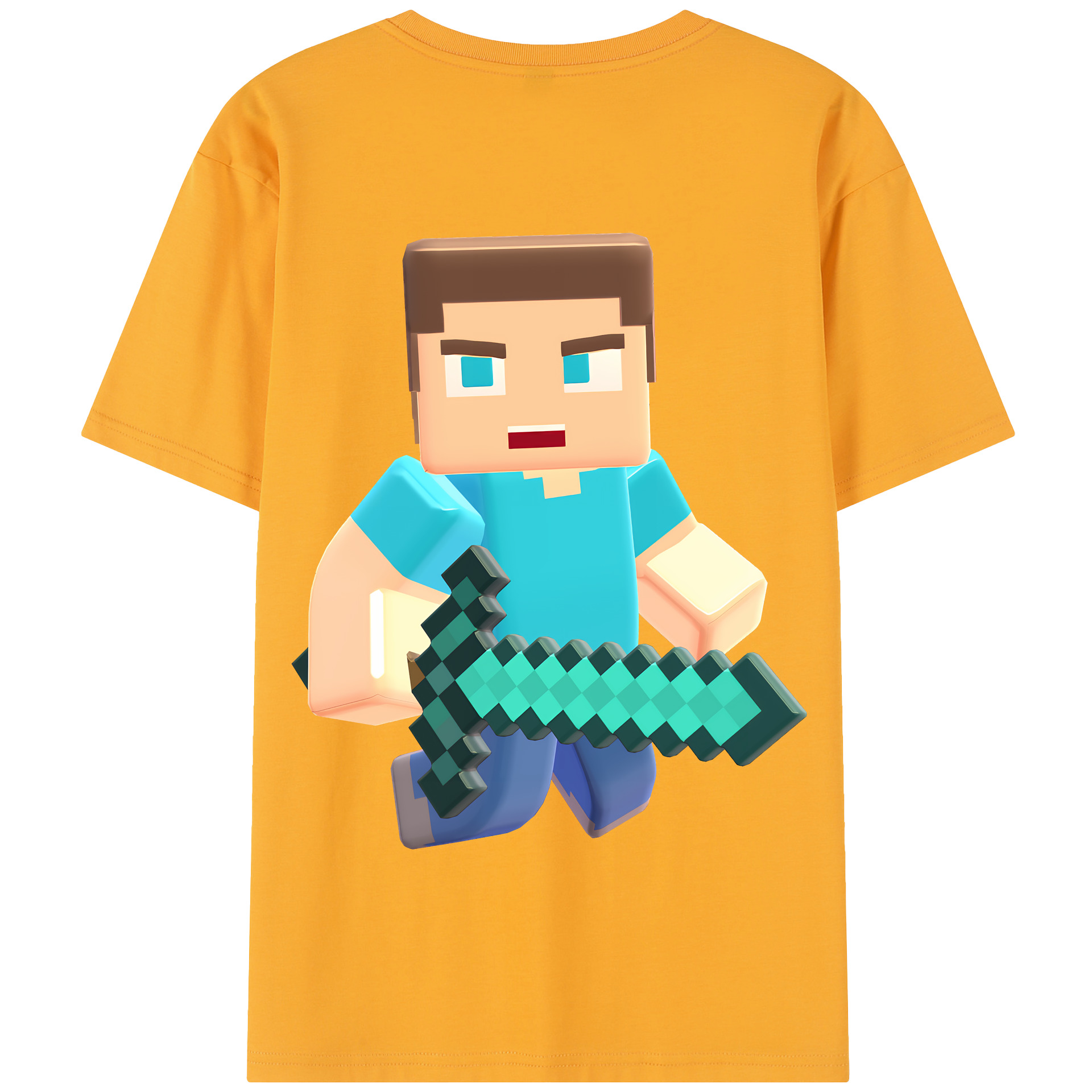（画像用） マインクラフト ブロックの世界 Minecraft MC Block world 綿100％半袖Tシャツ（背面プリント）
