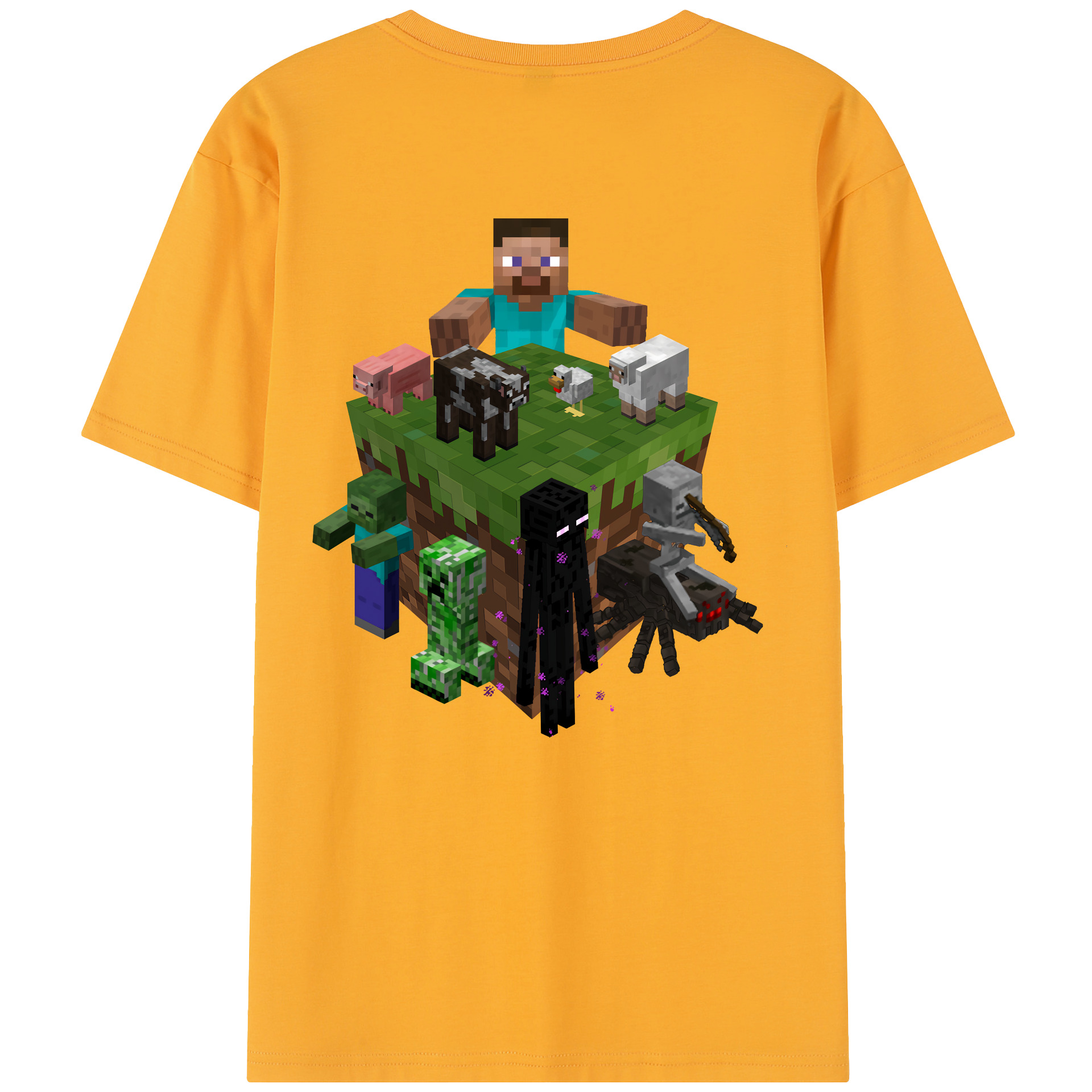 （画像用） マインクラフト ブロックの世界 Minecraft MC Block world 綿100％半袖Tシャツ（背面プリント）