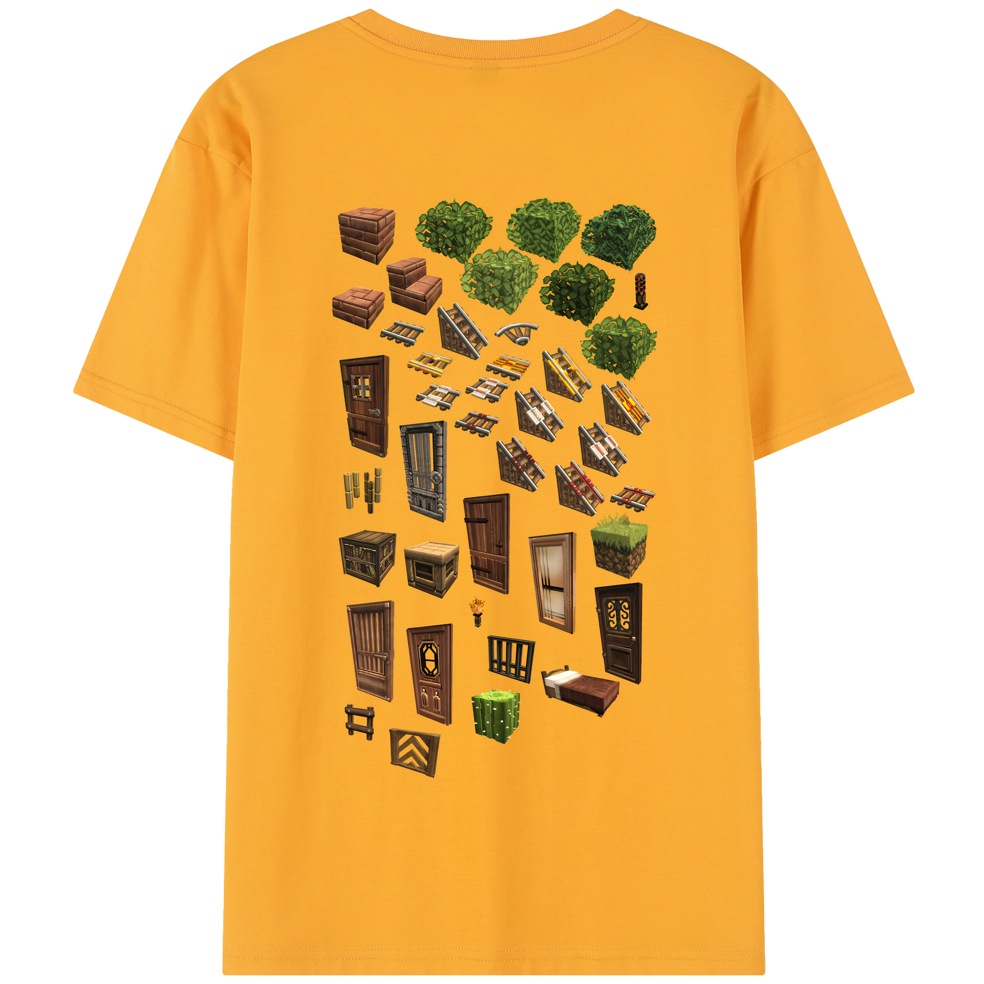 （画像用） マインクラフト ブロックの世界 Minecraft MC Block world 綿100％半袖Tシャツ（背面プリント）