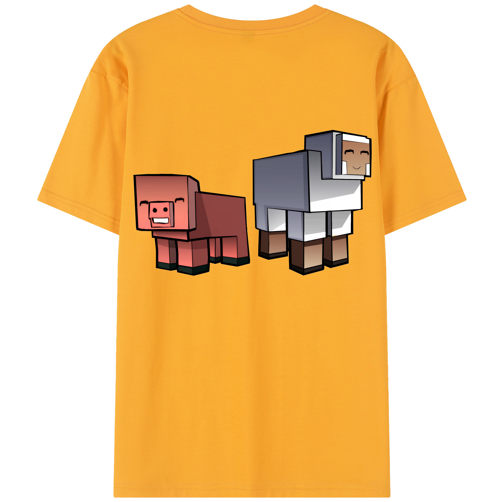 （画像用） マインクラフト ブロックの世界 Minecraft MC Block world 綿100％半袖Tシャツ（背面プリント）