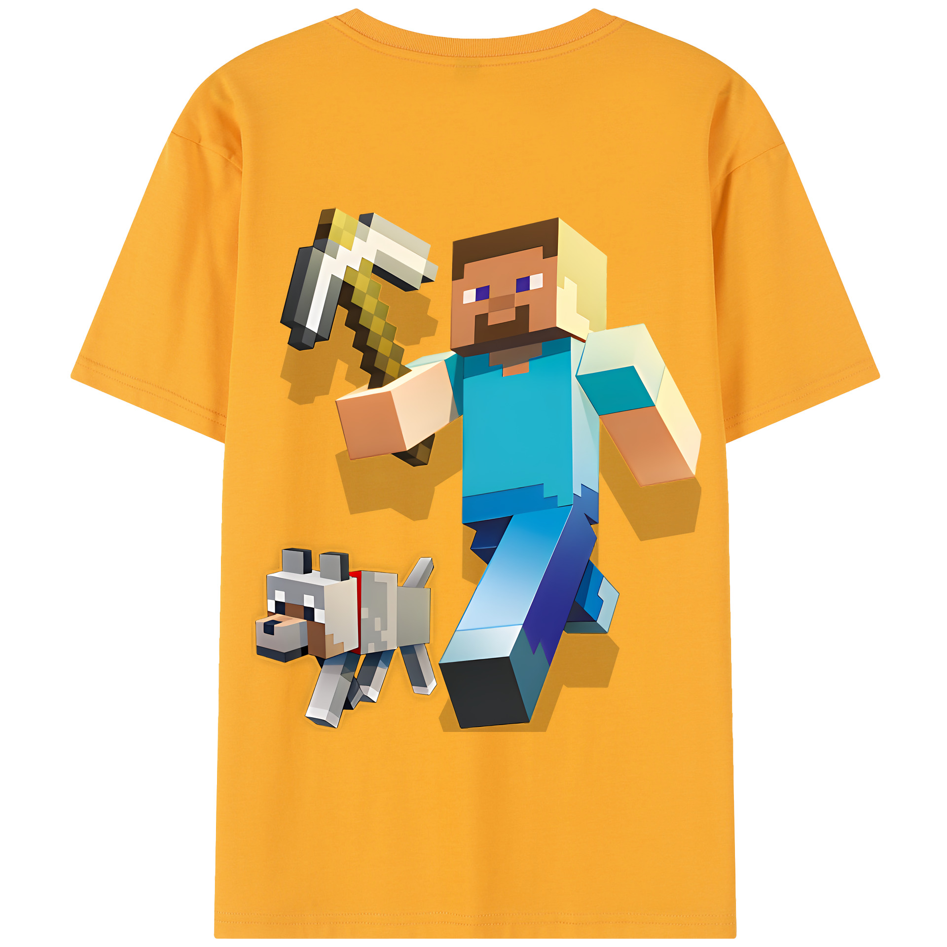 （画像用） マインクラフト ブロックの世界 Minecraft MC Block world 綿100％半袖Tシャツ（背面プリント）