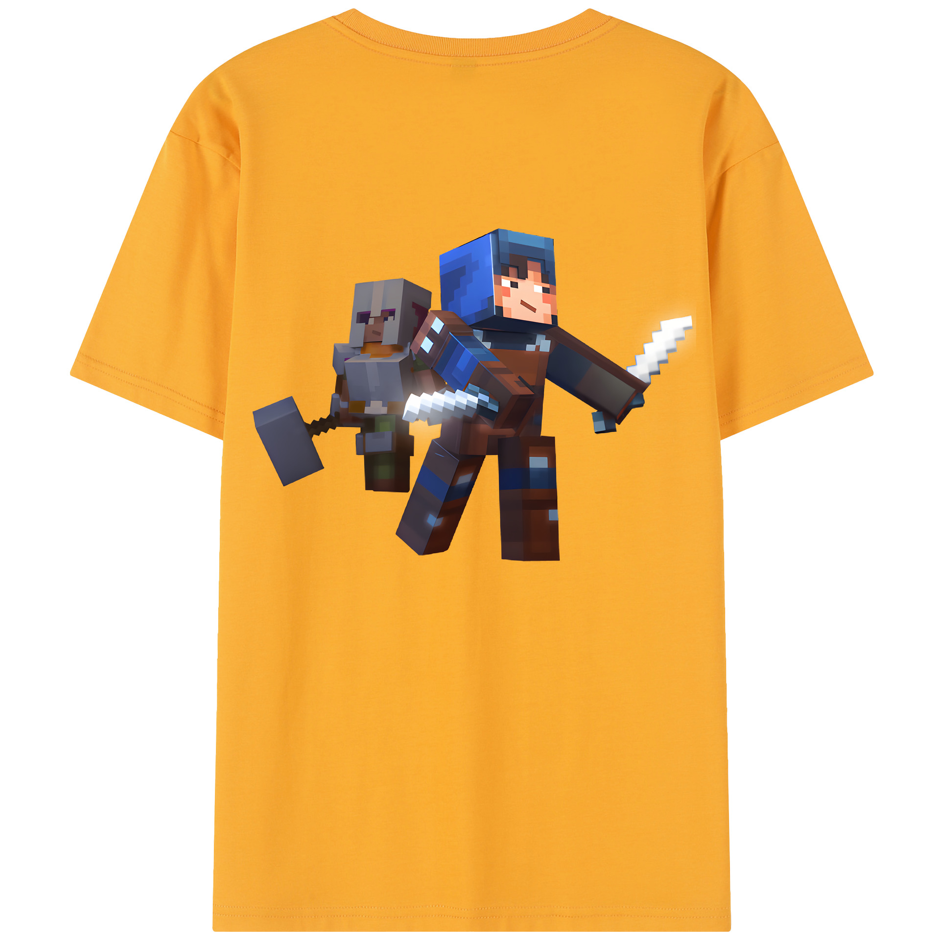 （画像用） マインクラフト ブロックの世界 Minecraft MC Block world 綿100％半袖Tシャツ（背面プリント）