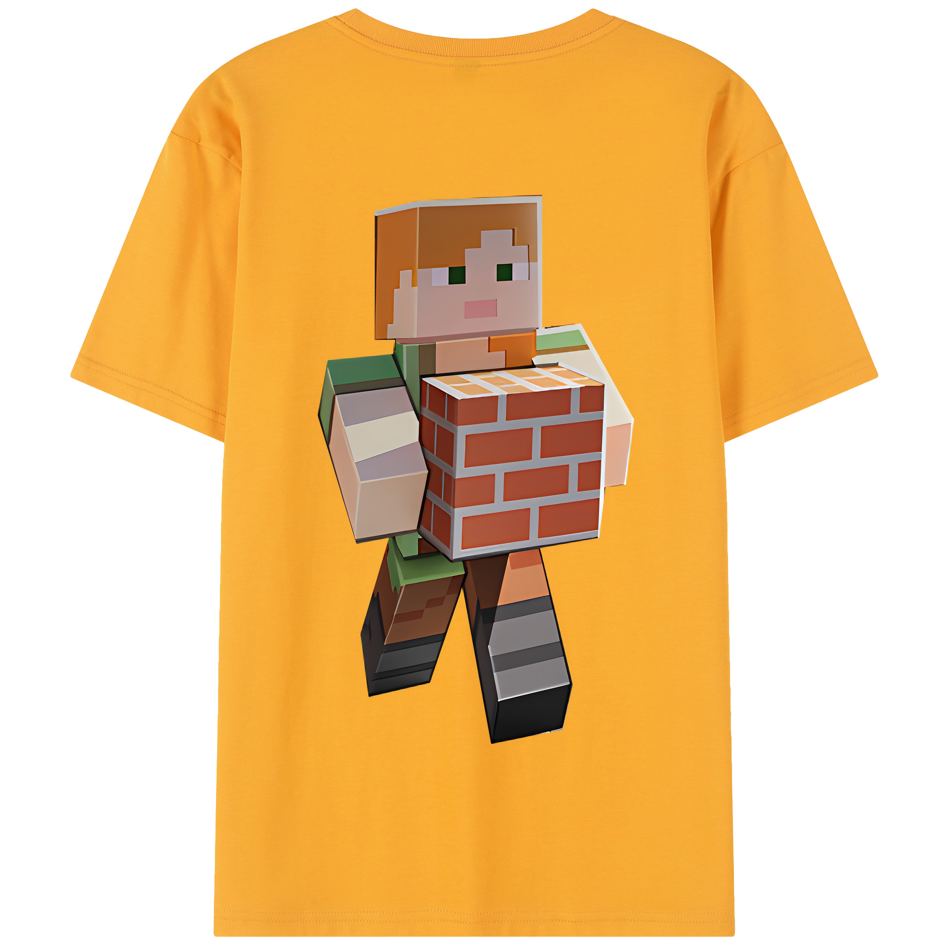 （画像用） マインクラフト ブロックの世界 Minecraft MC Block world 綿100％半袖Tシャツ（背面プリント）