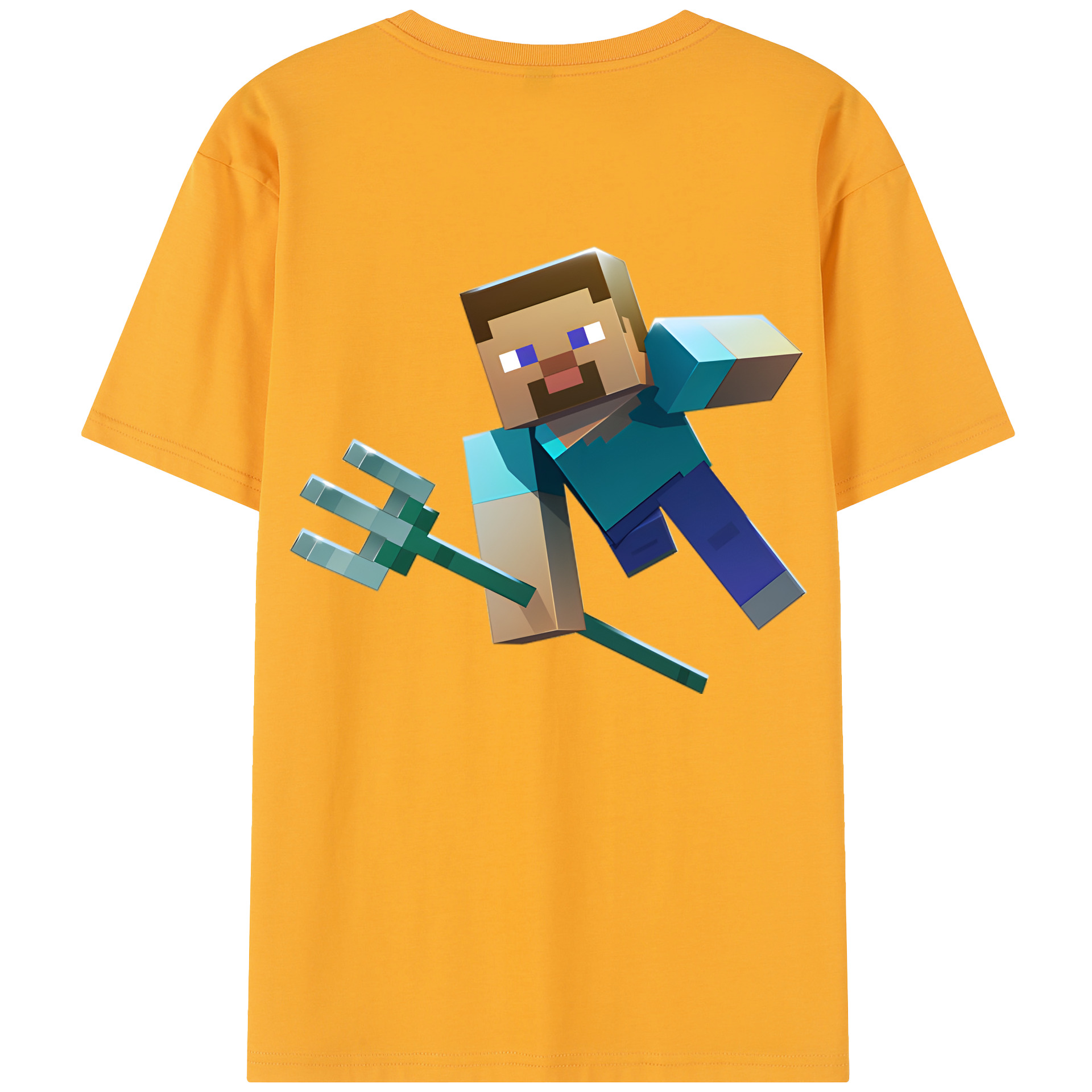 （画像用） マインクラフト ブロックの世界 Minecraft MC Block world 綿100％半袖Tシャツ（背面プリント）
