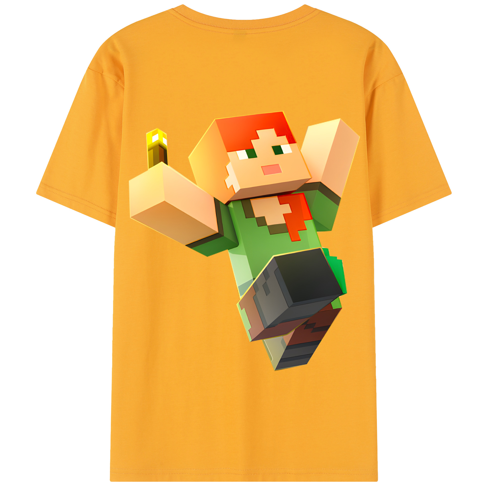 （画像用） マインクラフト ブロックの世界 Minecraft MC Block world 綿100％半袖Tシャツ（背面プリント）