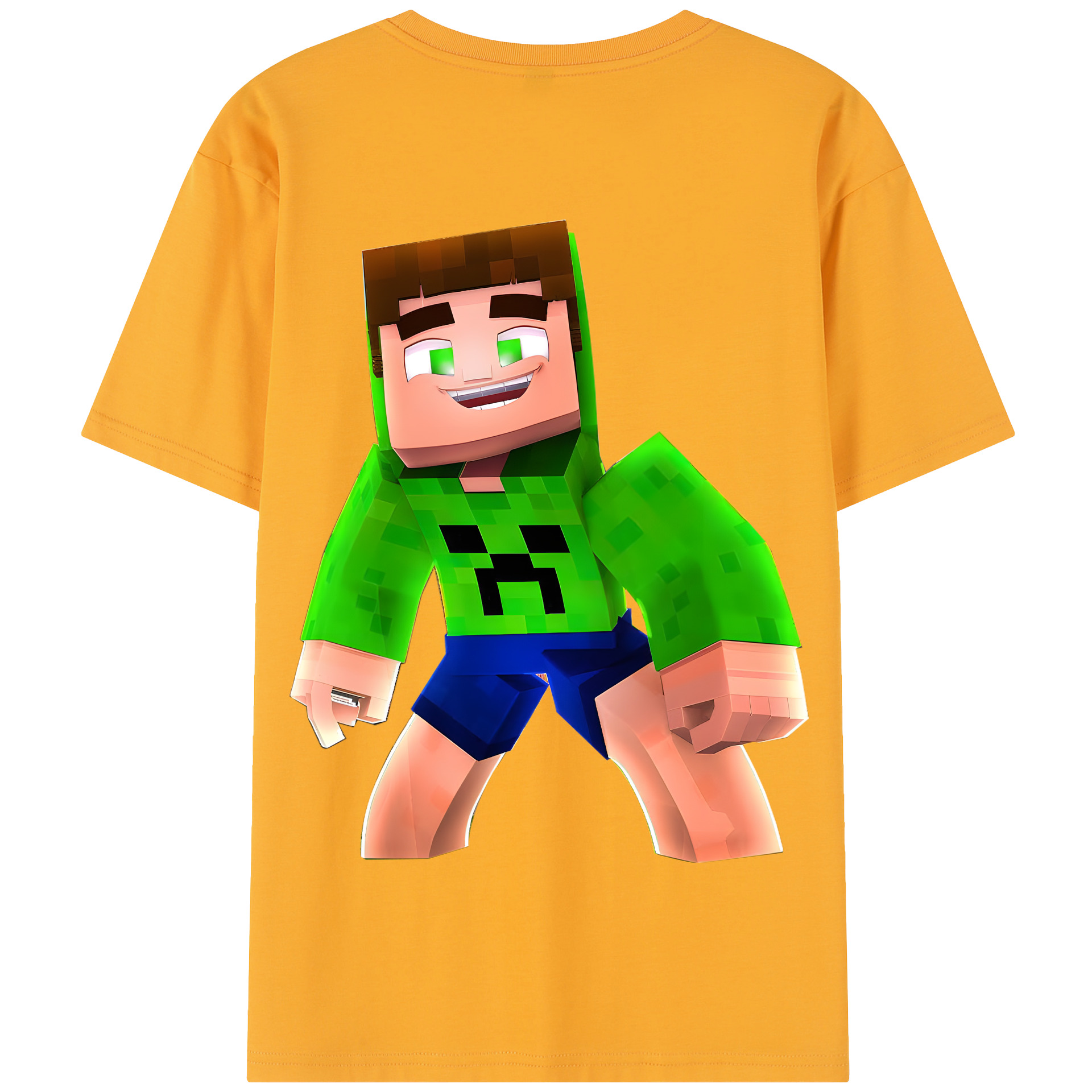 （画像用） マインクラフト ブロックの世界 Minecraft MC Block world 綿100％半袖Tシャツ（背面プリント）