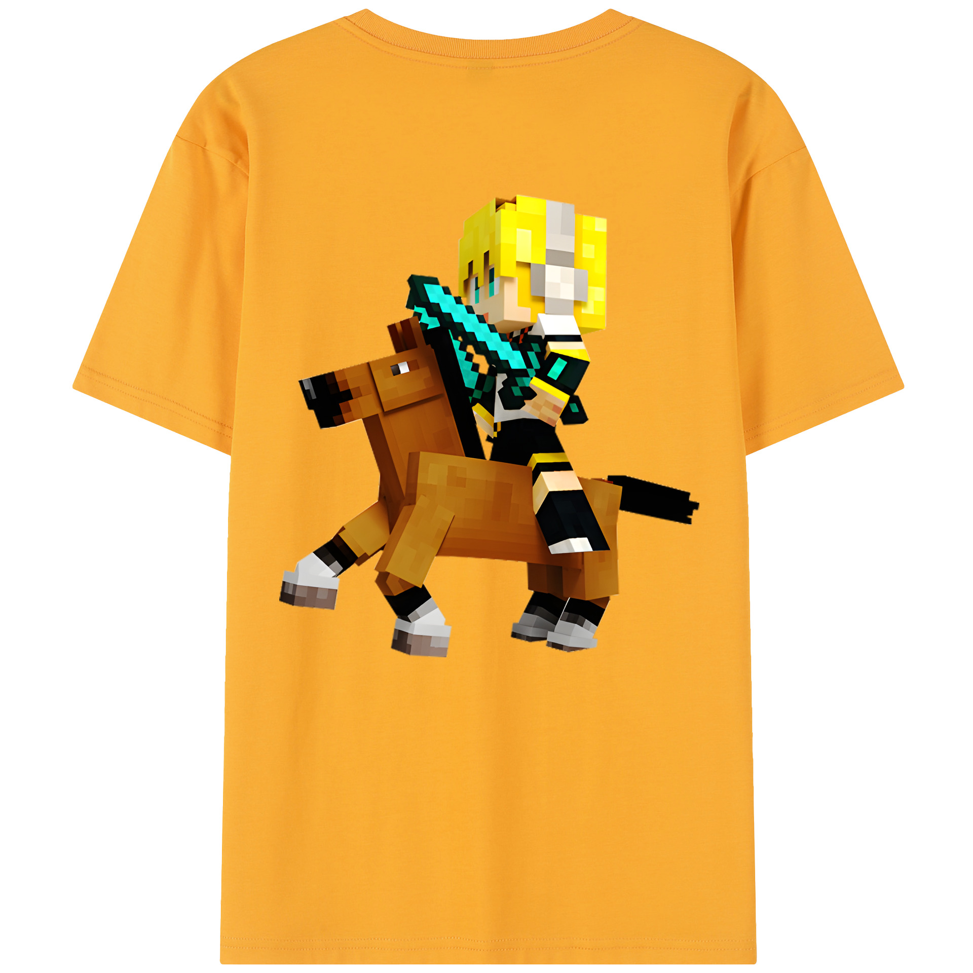 （画像用） マインクラフト ブロックの世界 Minecraft MC Block world 綿100％半袖Tシャツ（背面プリント）