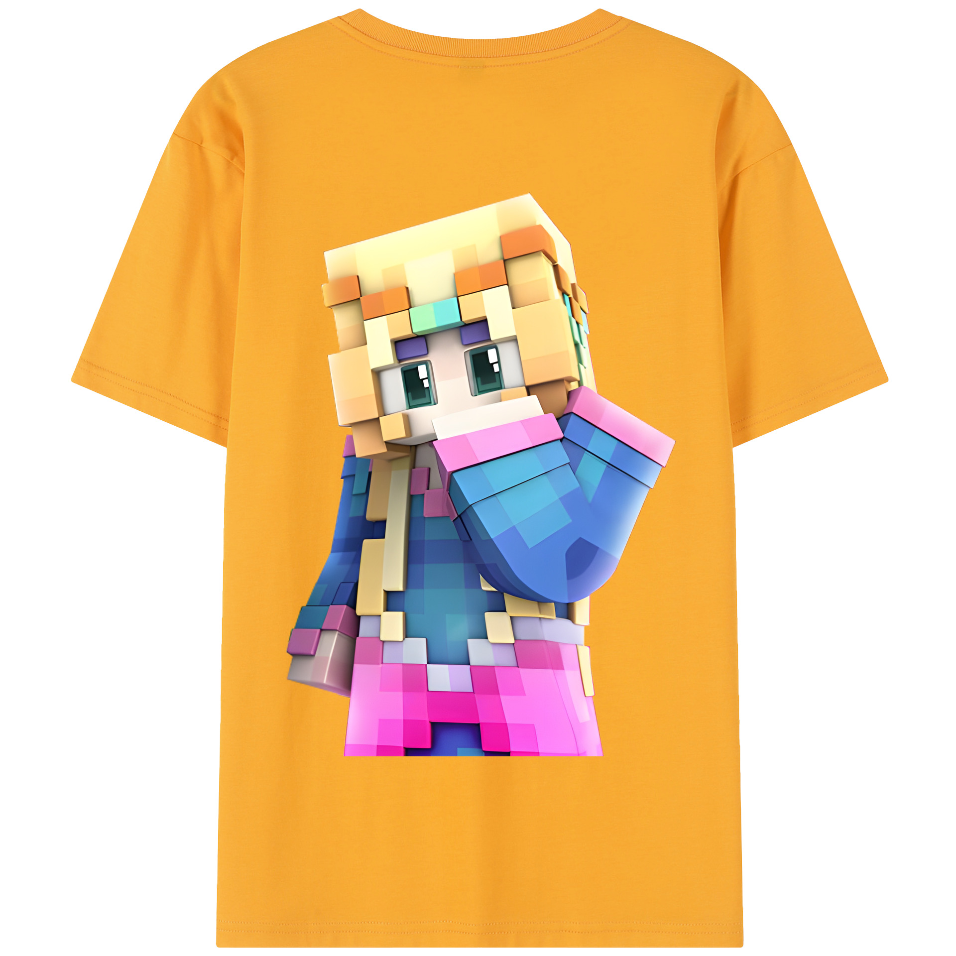 （画像用） マインクラフト ブロックの世界 Minecraft MC Block world 綿100％半袖Tシャツ（背面プリント）