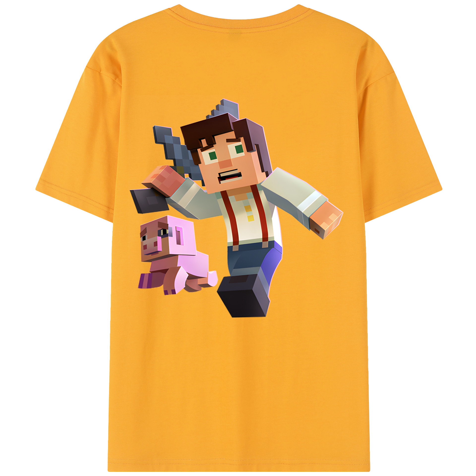（画像用） マインクラフト ブロックの世界 Minecraft MC Block world 綿100％半袖Tシャツ（背面プリント）
