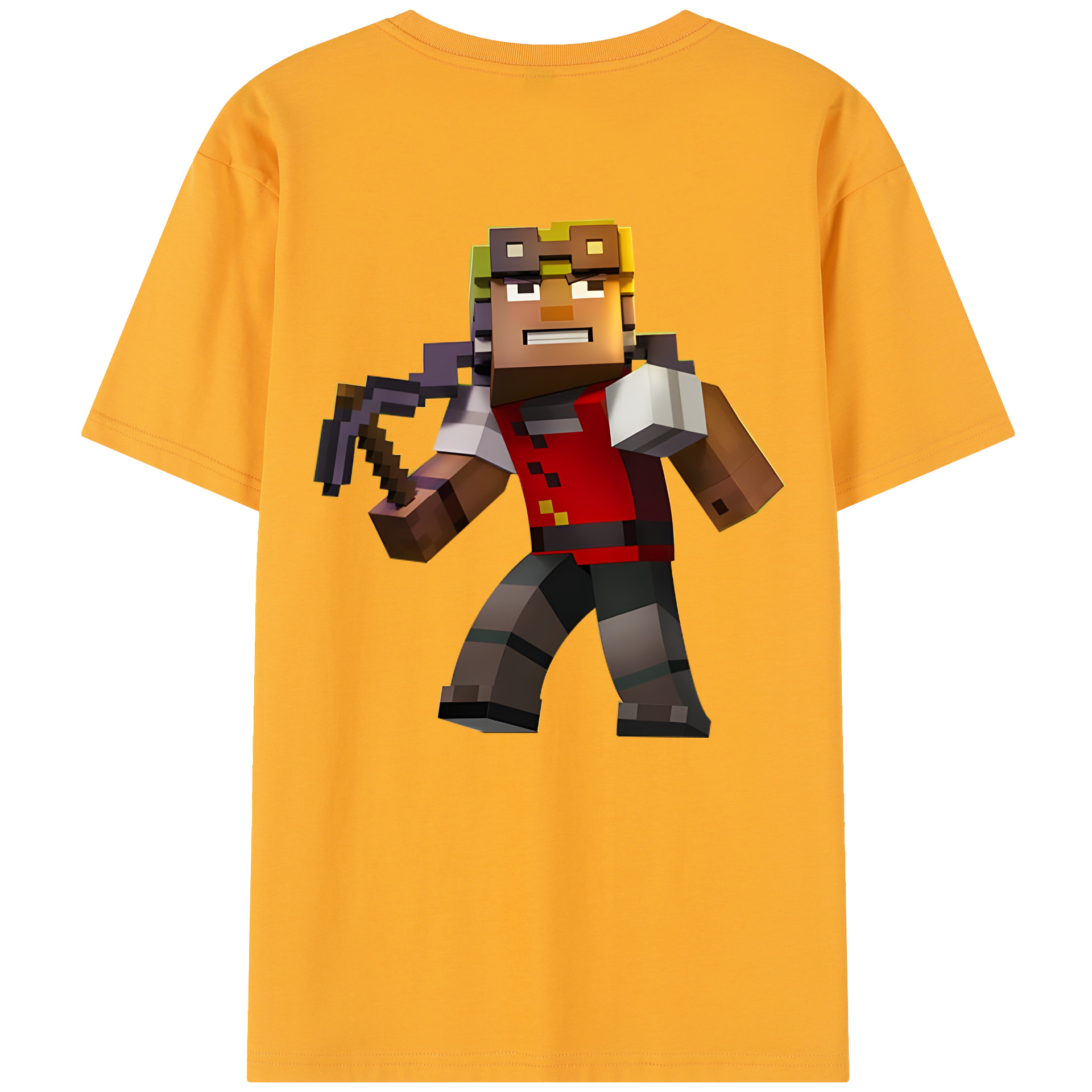 （画像用） マインクラフト ブロックの世界 Minecraft MC Block world 綿100％半袖Tシャツ（背面プリント）