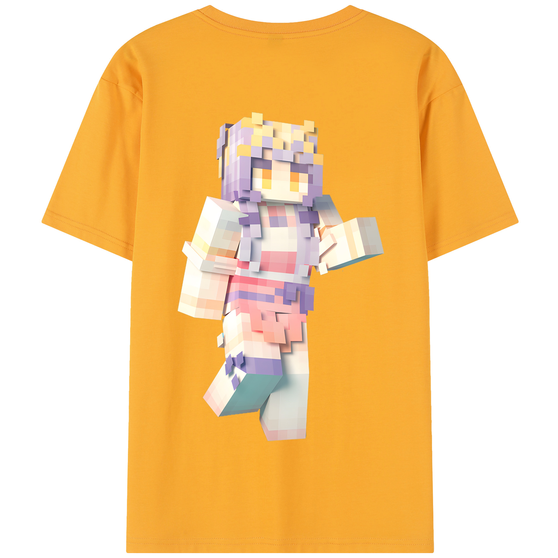 （画像用） マインクラフト ブロックの世界 Minecraft MC Block world 綿100％半袖Tシャツ（背面プリント）