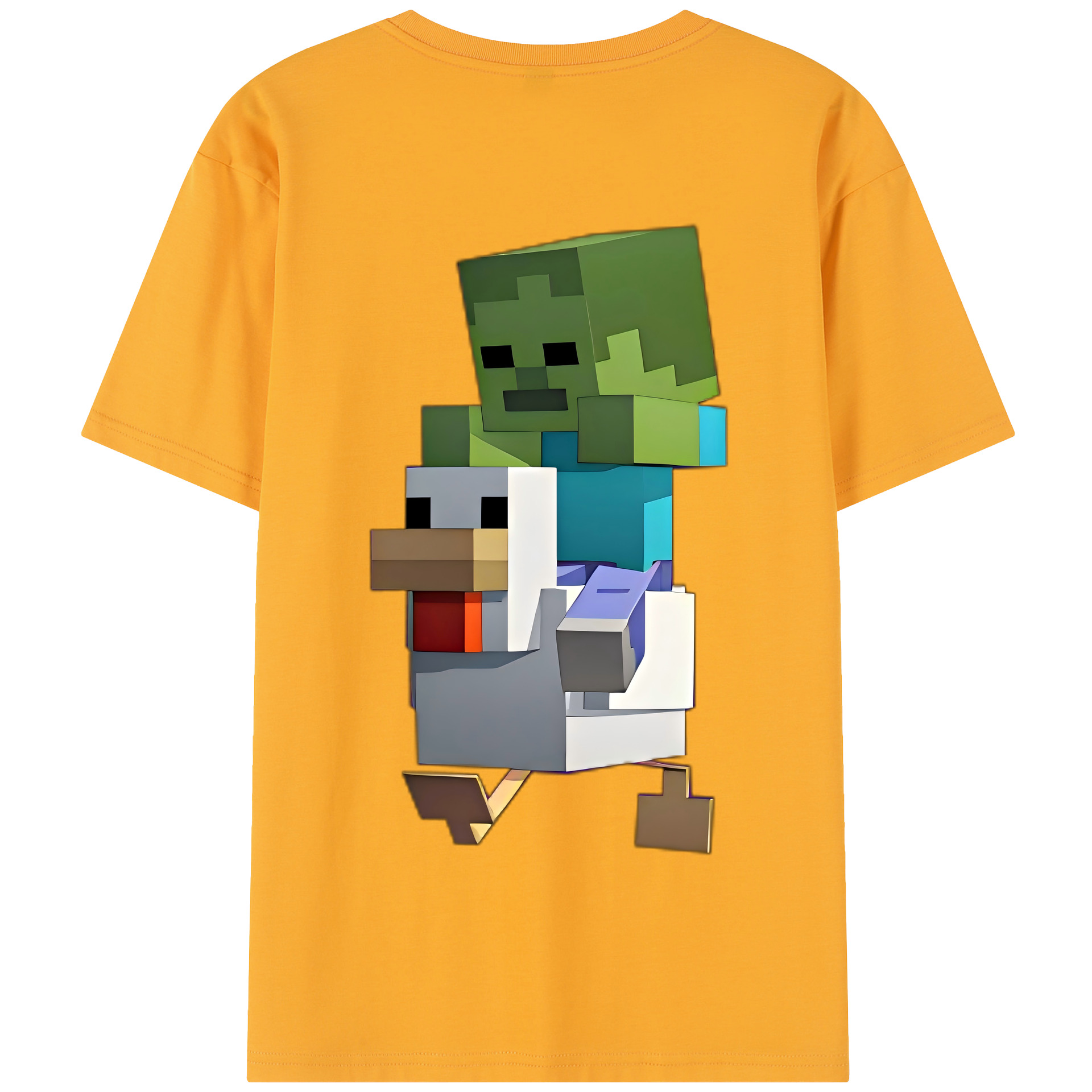 （画像用） マインクラフト ブロックの世界 Minecraft MC Block world 綿100％半袖Tシャツ（背面プリント）