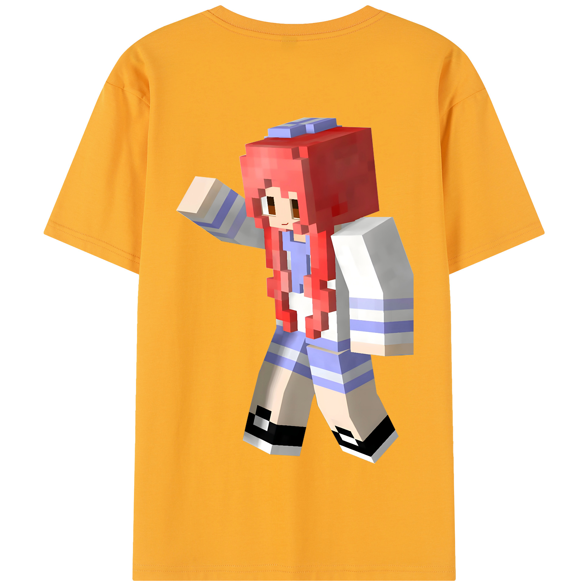 （画像用） マインクラフト ブロックの世界 Minecraft MC Block world 綿100％半袖Tシャツ（背面プリント）