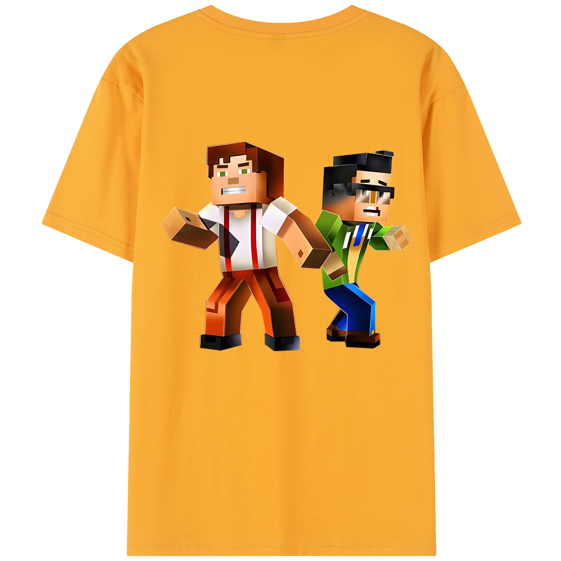 （画像用） マインクラフト ブロックの世界 Minecraft MC Block world 綿100％半袖Tシャツ（背面プリント）
