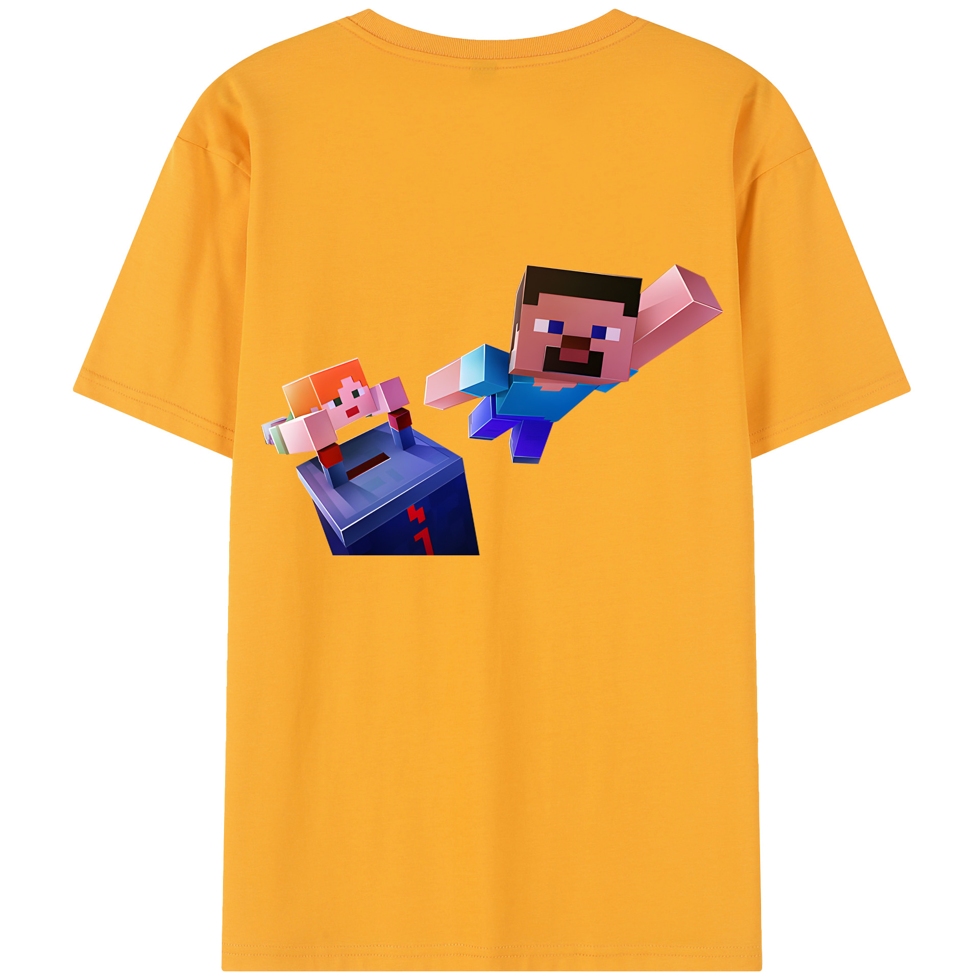 （画像用） マインクラフト ブロックの世界 Minecraft MC Block world 綿100％半袖Tシャツ（背面プリント）