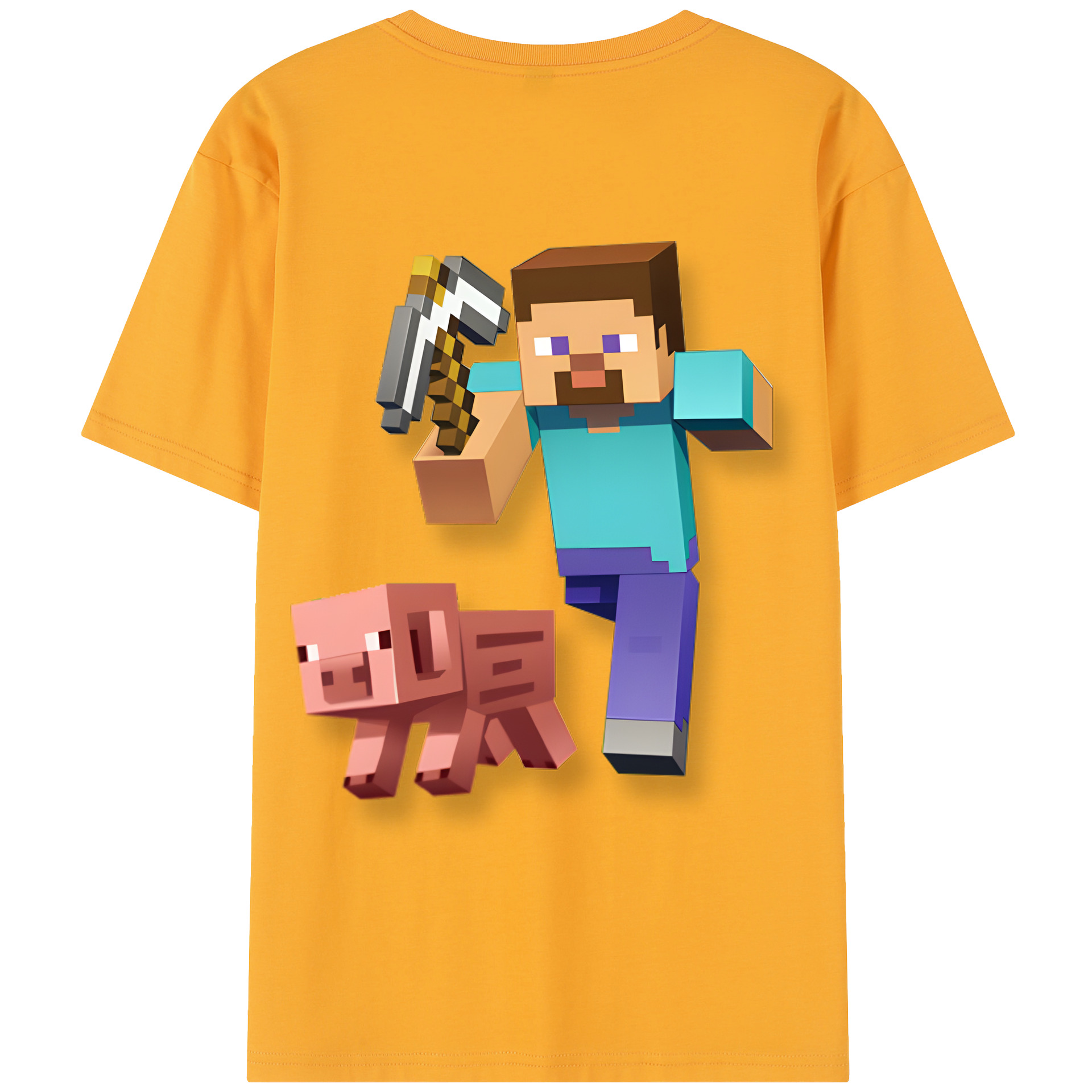 （画像用） マインクラフト ブロックの世界 Minecraft MC Block world 綿100％半袖Tシャツ（背面プリント）
