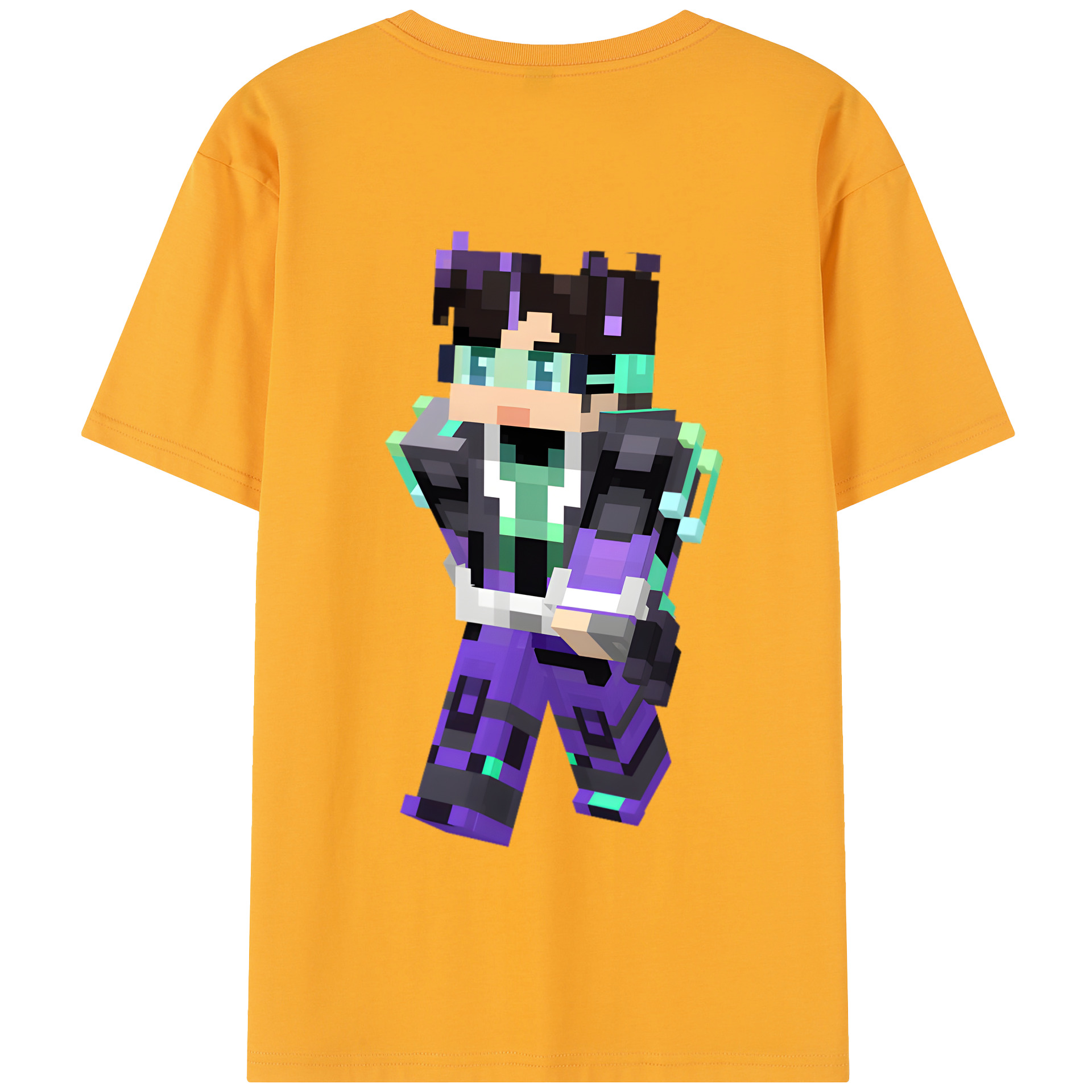 （画像用） マインクラフト ブロックの世界 Minecraft MC Block world 綿100％半袖Tシャツ（背面プリント）