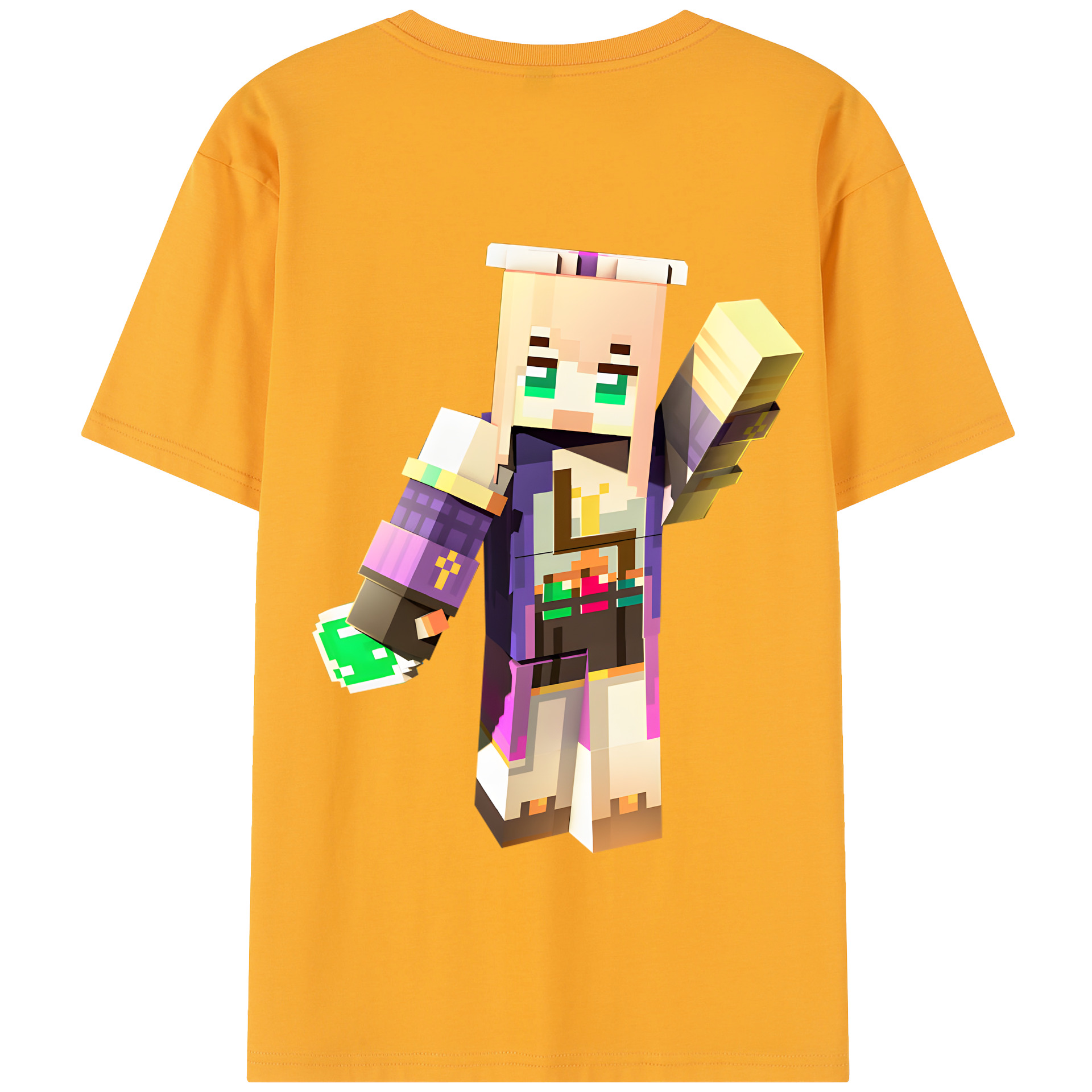 （画像用） マインクラフト ブロックの世界 Minecraft MC Block world 綿100％半袖Tシャツ（背面プリント）