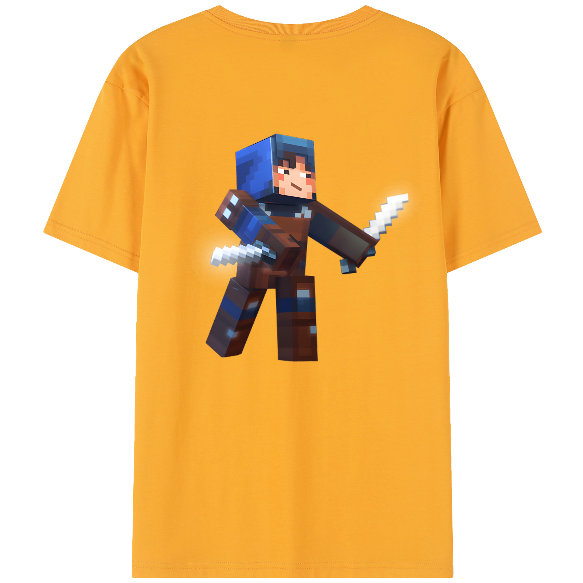 （画像用） マインクラフト ブロックの世界 Minecraft MC Block world 綿100％半袖Tシャツ（背面プリント）