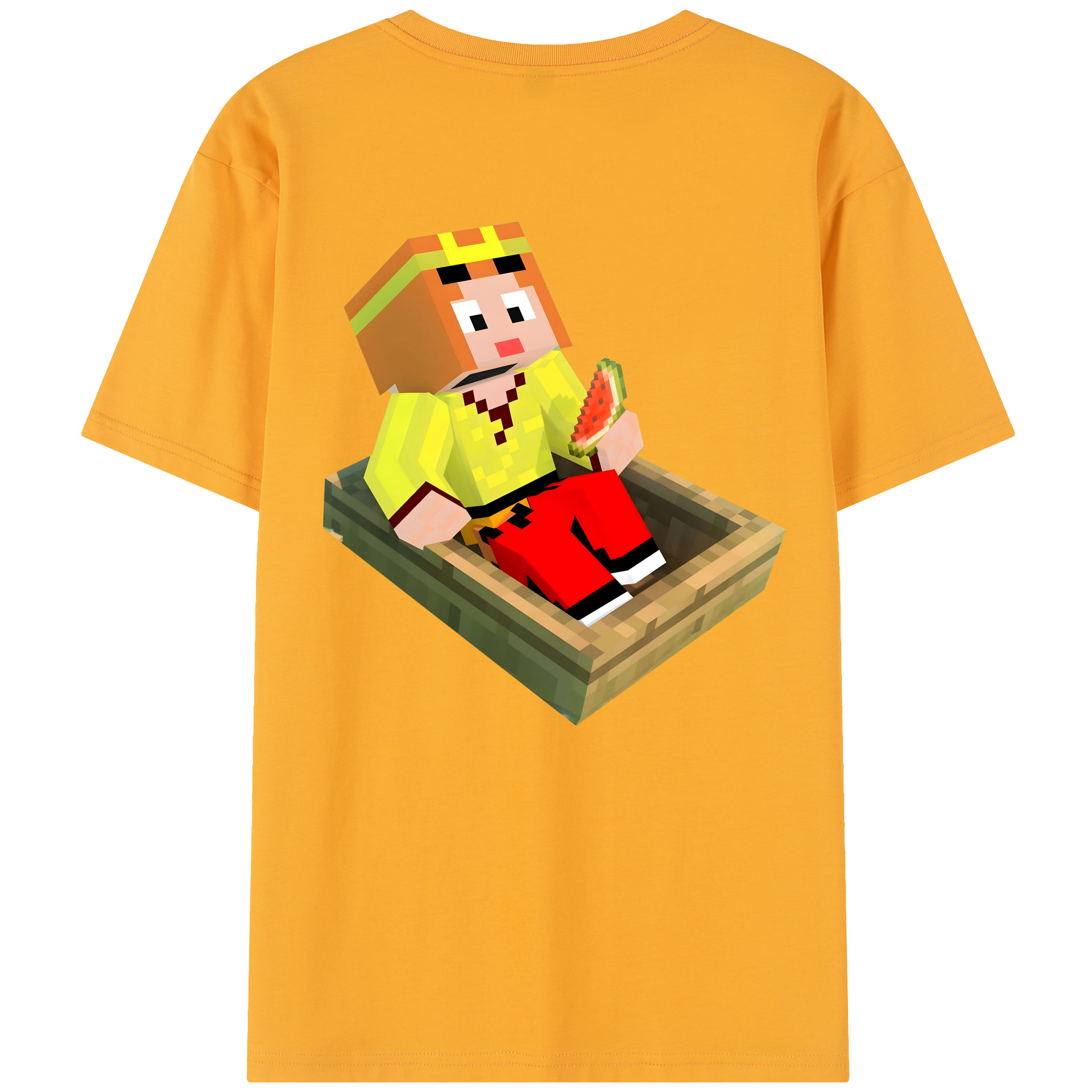 （画像用） マインクラフト ブロックの世界 Minecraft MC Block world 綿100％半袖Tシャツ（背面プリント）