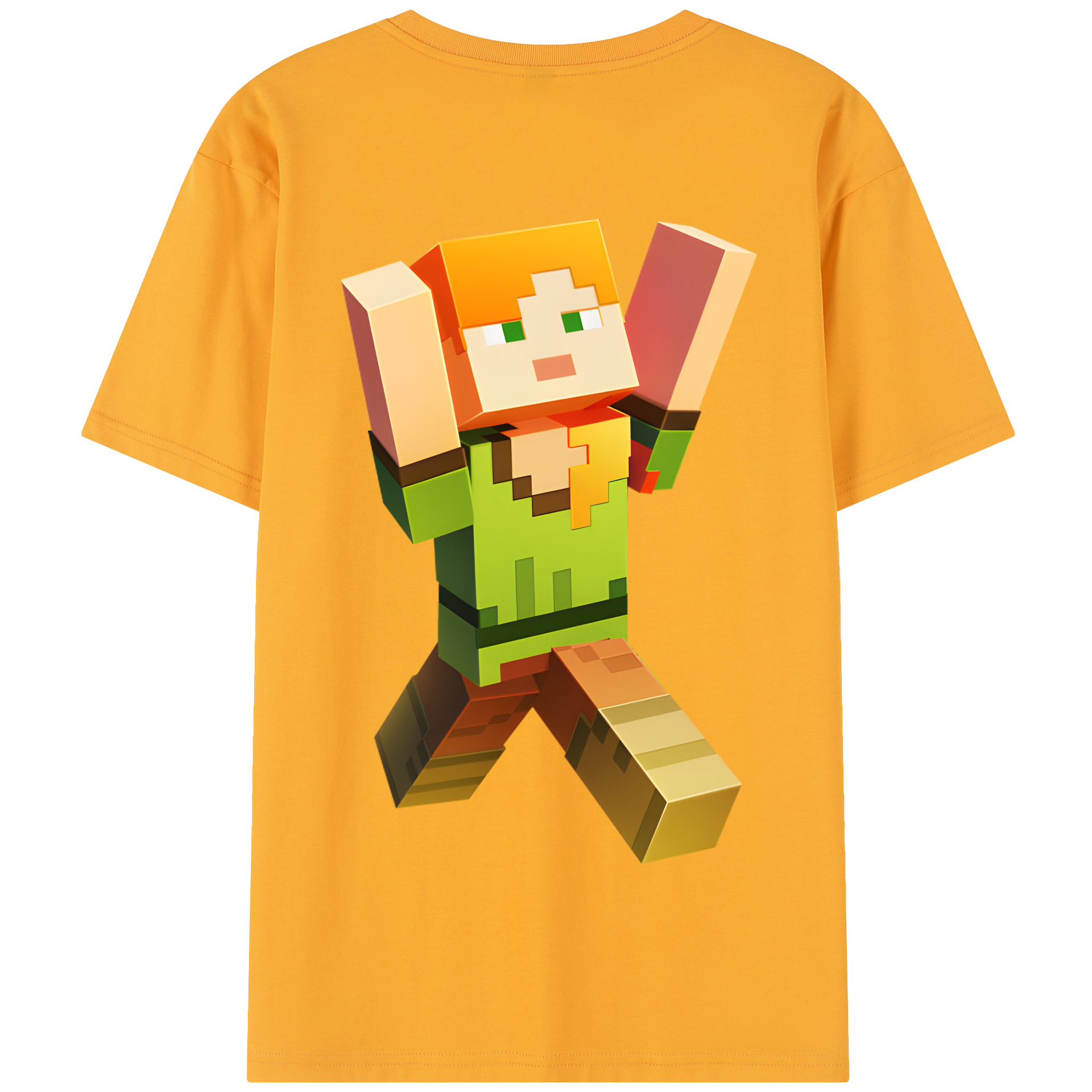 （画像用） マインクラフト ブロックの世界 Minecraft MC Block world 綿100％半袖Tシャツ（背面プリント）