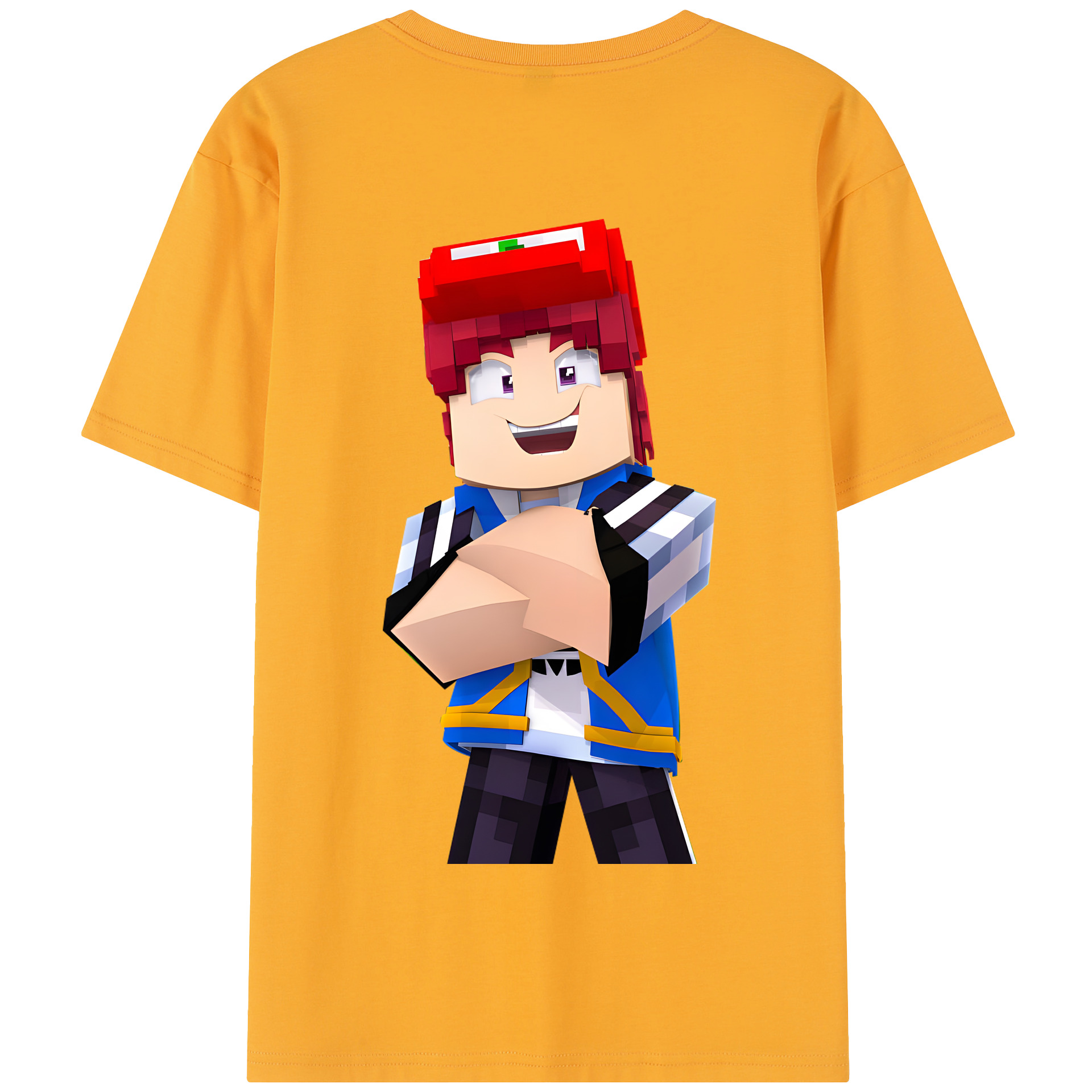 （画像用） マインクラフト ブロックの世界 Minecraft MC Block world 綿100％半袖Tシャツ（背面プリント）