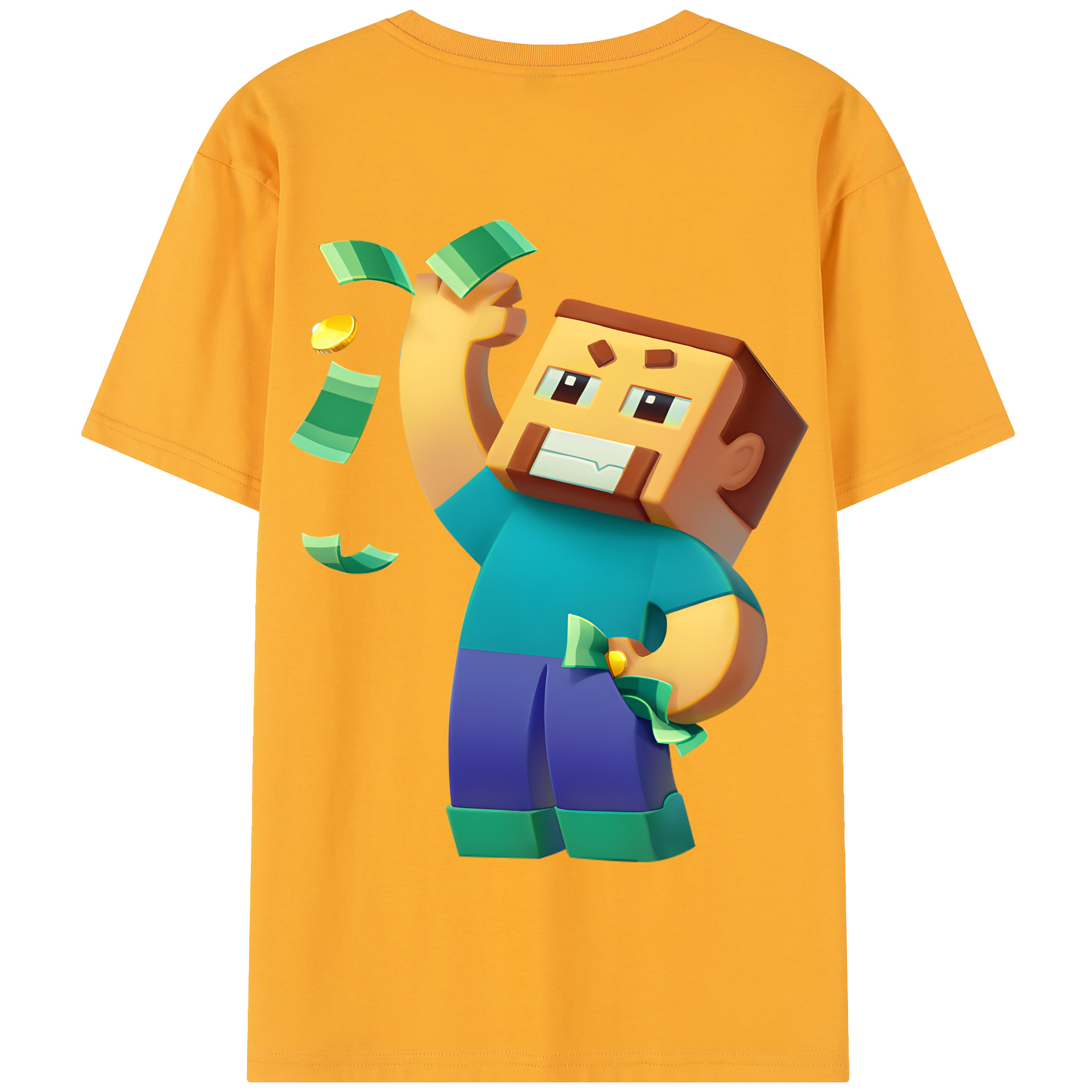 （画像用） マインクラフト ブロックの世界 Minecraft MC Block world 綿100％半袖Tシャツ（背面プリント）