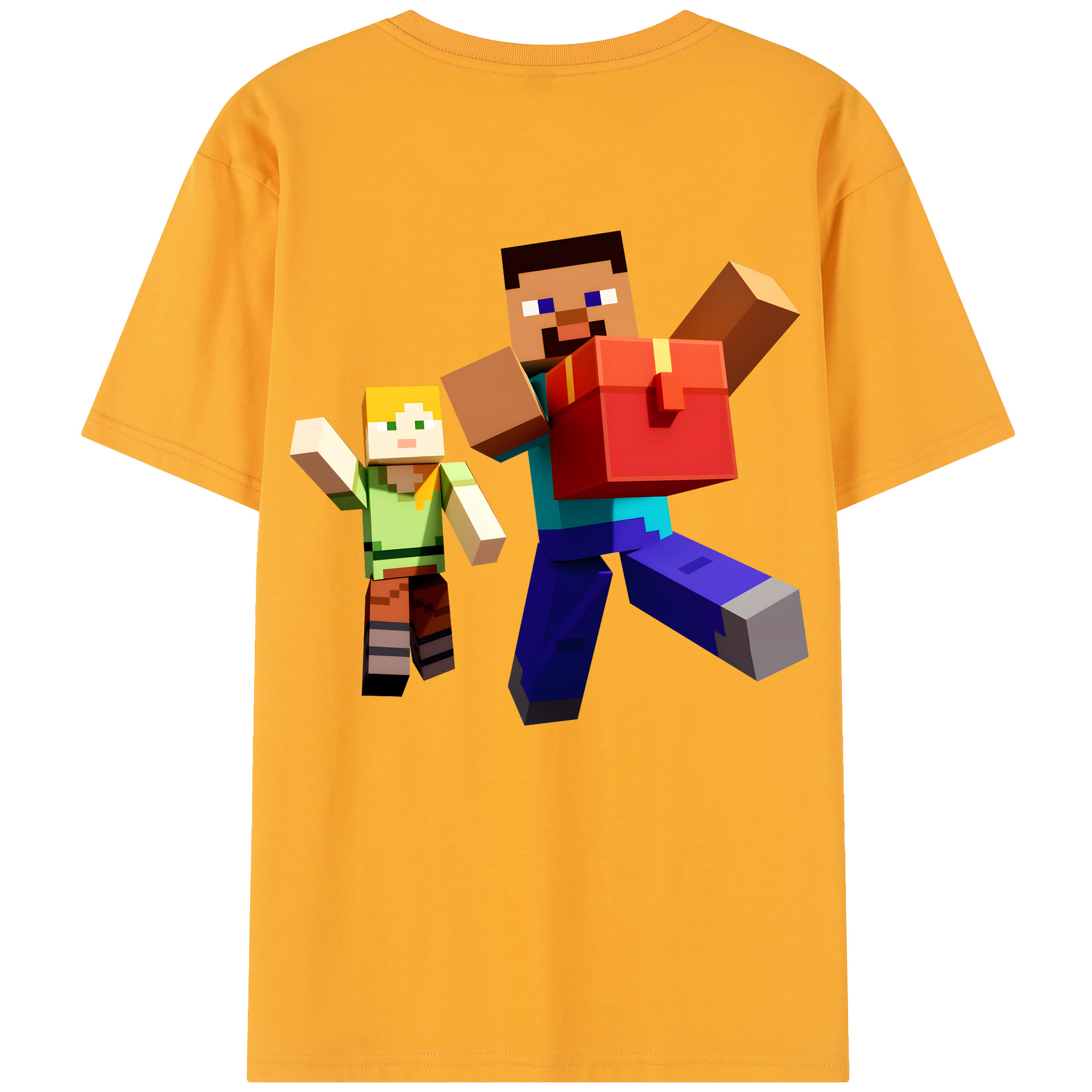 （画像用） マインクラフト ブロックの世界 Minecraft MC Block world 綿100％半袖Tシャツ（背面プリント）