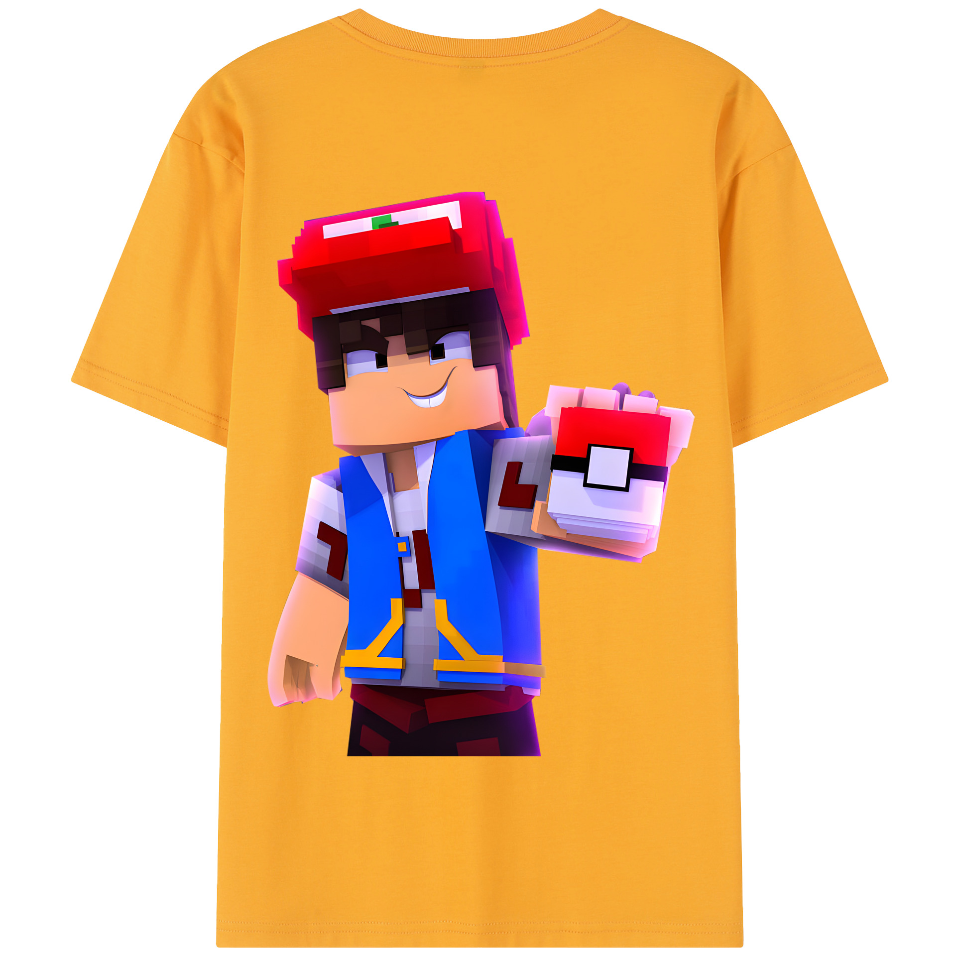 （画像用） マインクラフト ブロックの世界 Minecraft MC Block world 綿100％半袖Tシャツ（背面プリント）