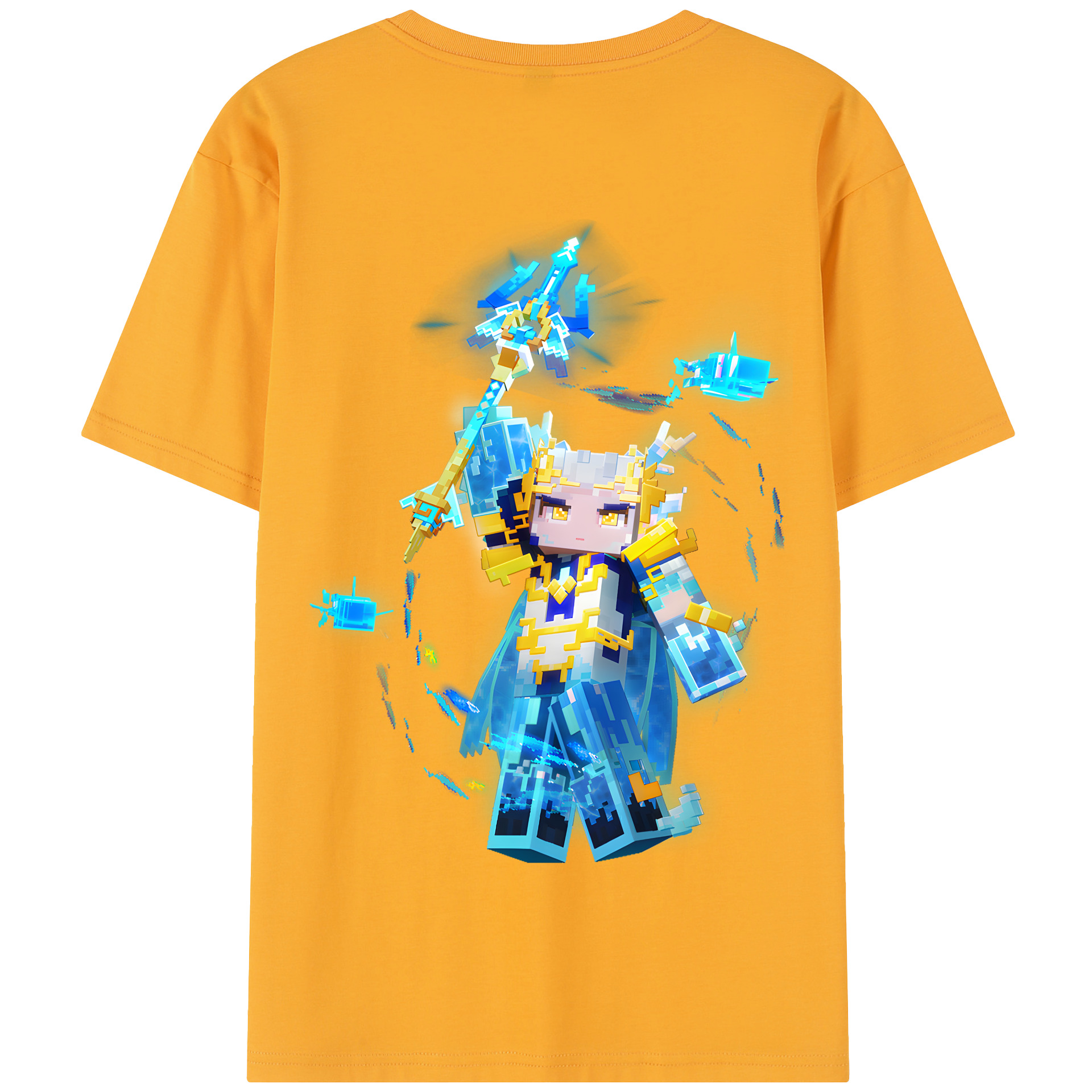 （画像用） マインクラフト ブロックの世界 Minecraft MC Block world 綿100％半袖Tシャツ（背面プリント）