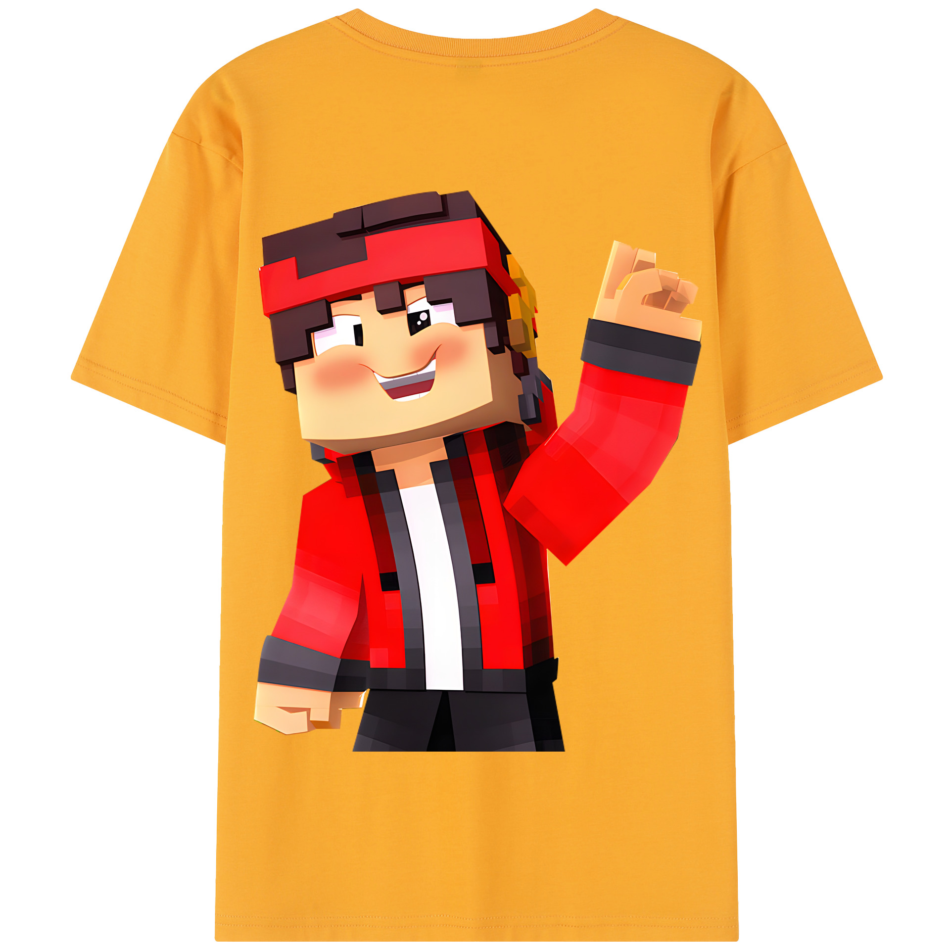 （画像用） マインクラフト ブロックの世界 Minecraft MC Block world 綿100％半袖Tシャツ（背面プリント）